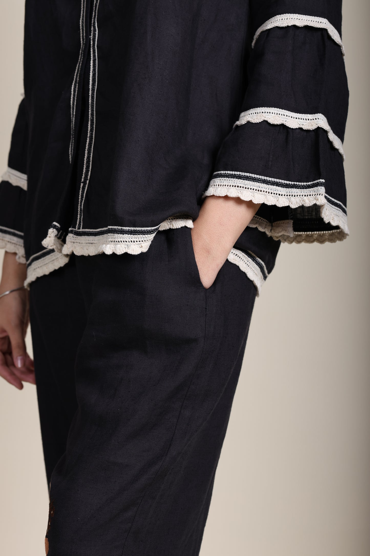 Linen Embroidered Crochet Coord Set