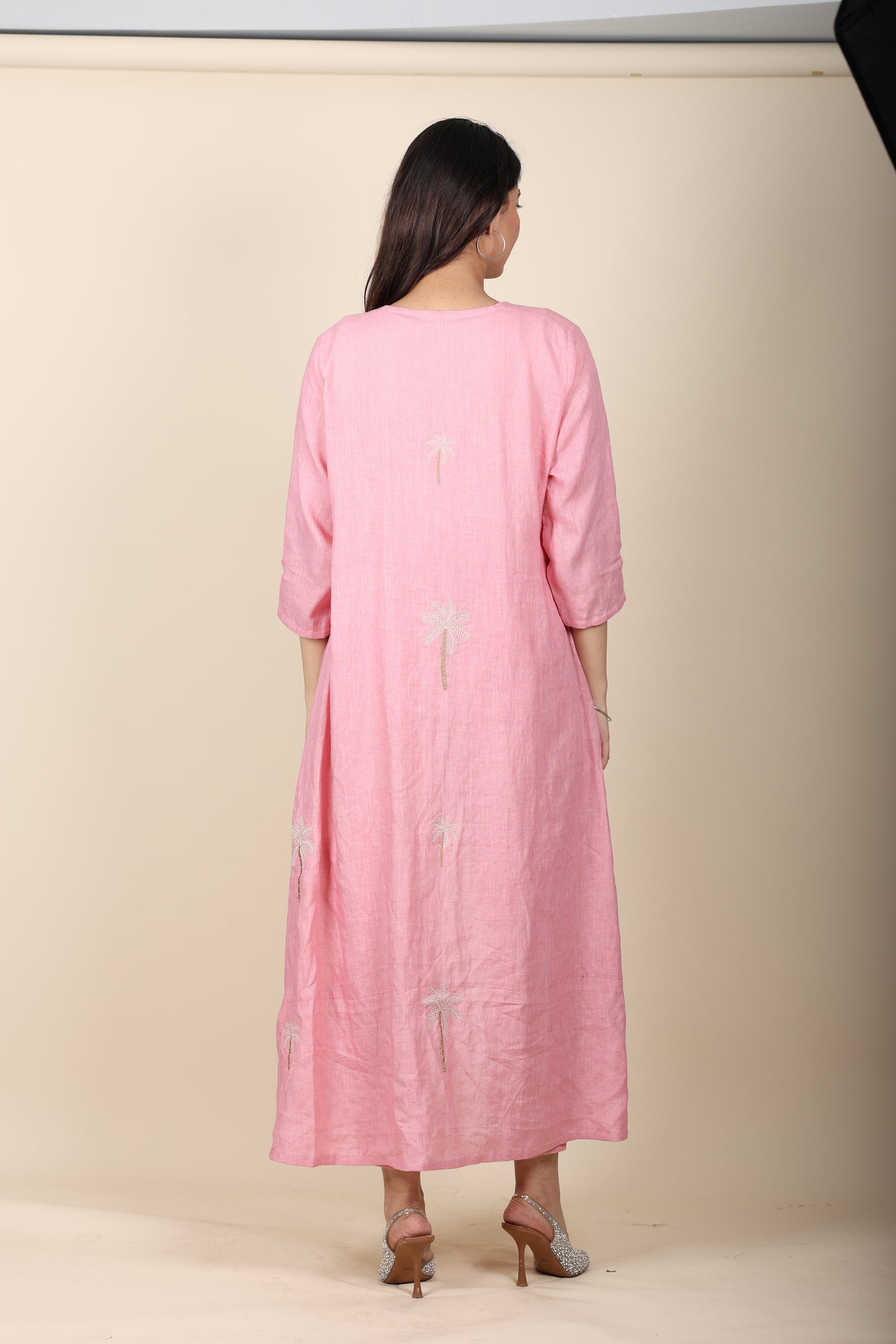 Pink Linen Jacket & Pant Coord with Embroidery