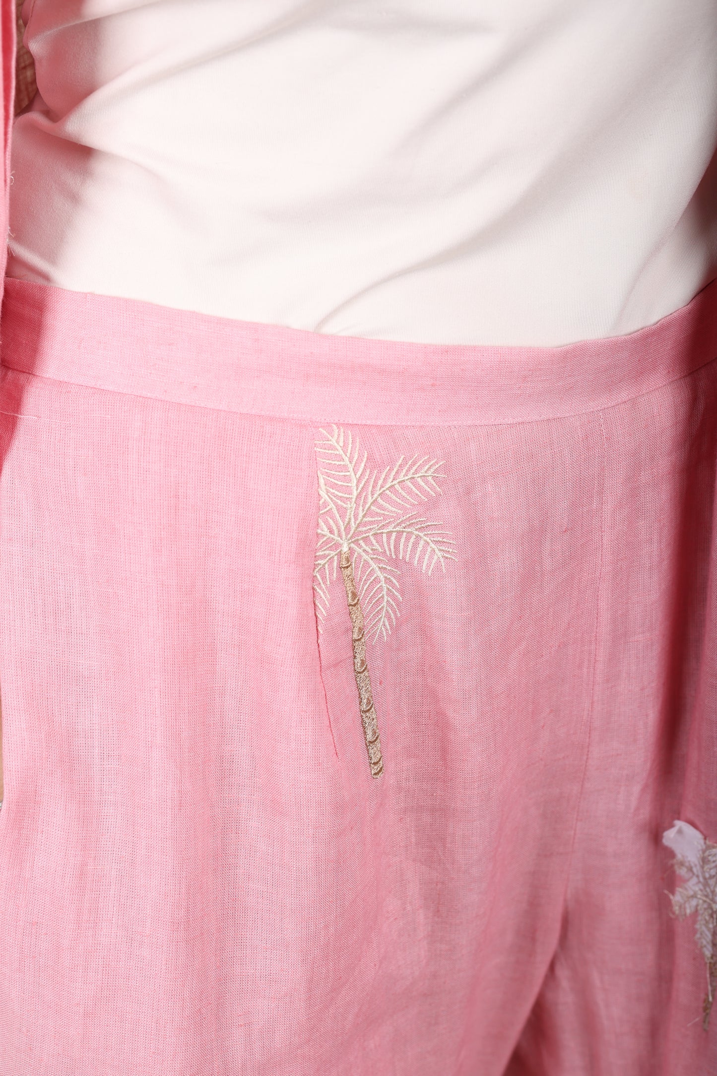 Pink Linen Jacket & Pant Coord with Embroidery