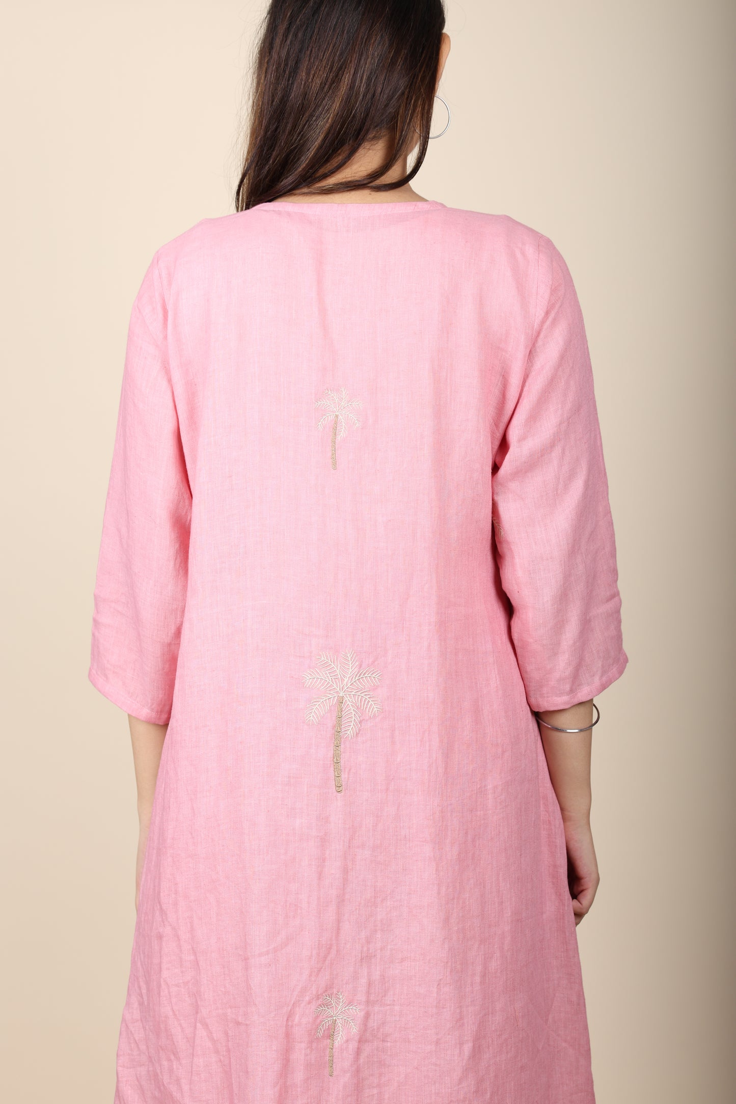 Pink Linen Jacket & Pant Coord with Embroidery