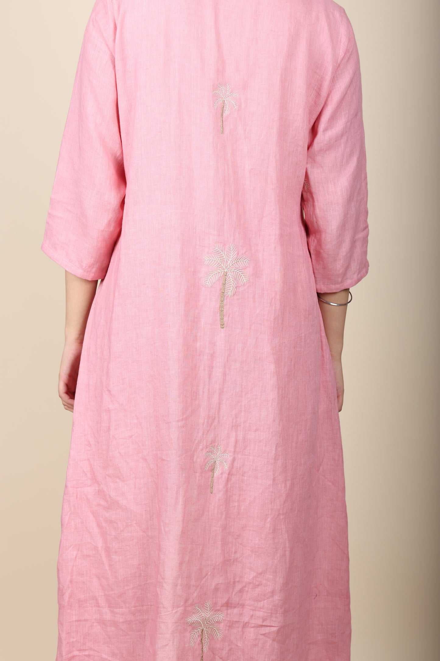 Pink Linen Jacket & Pant Coord with Embroidery