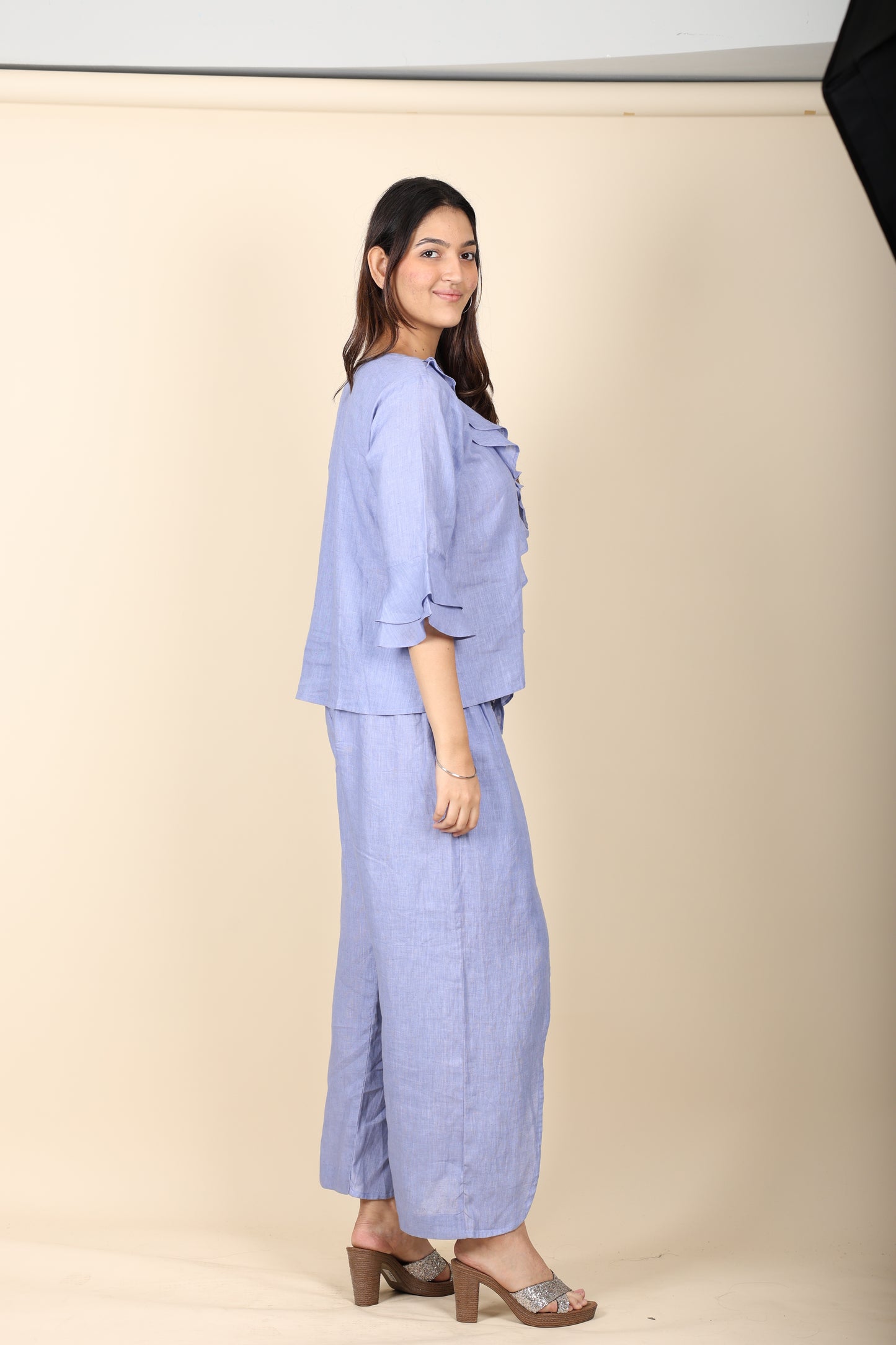 Blue Linen Frill Coord Set