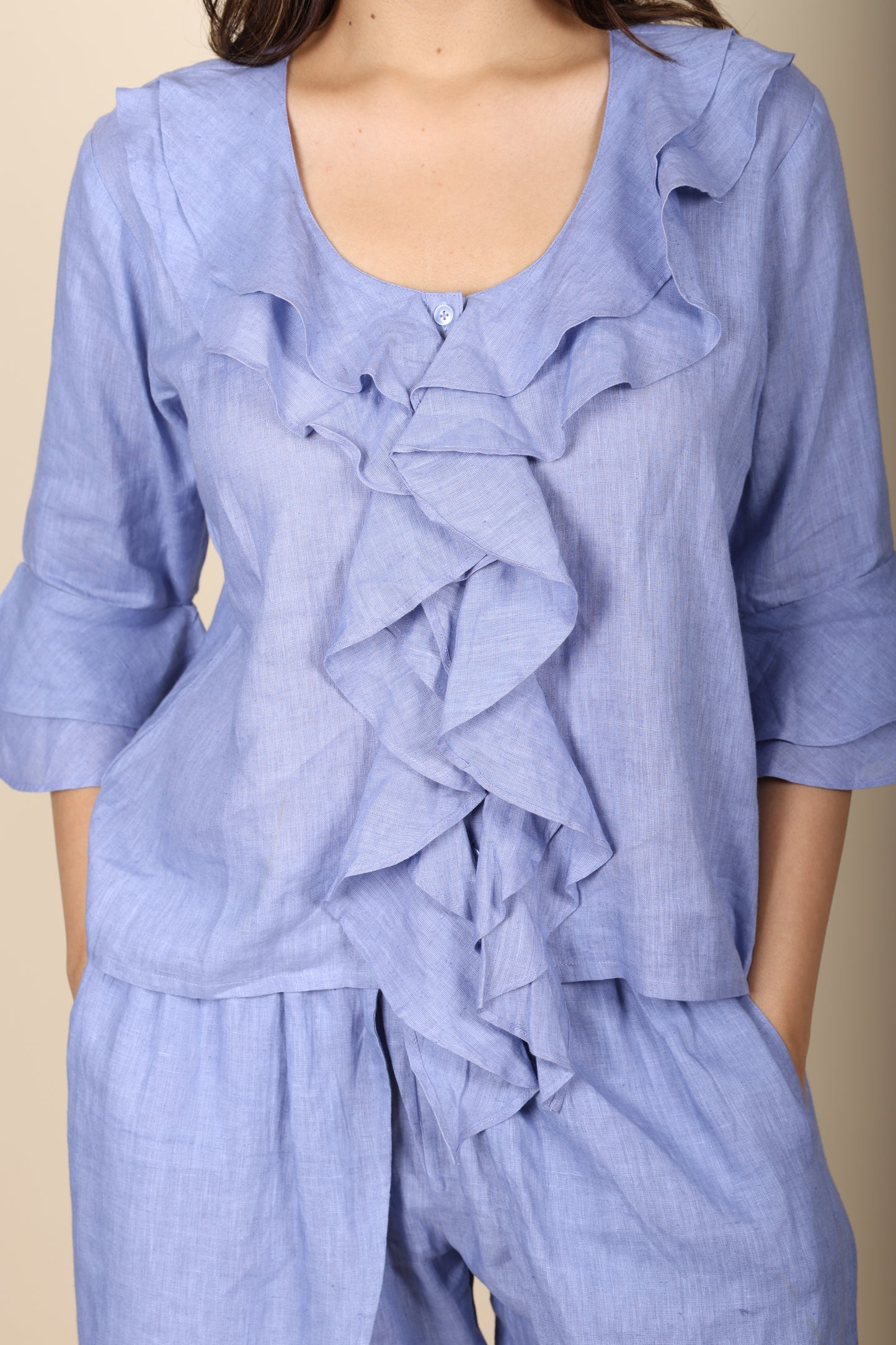 Blue Linen Frill Coord Set