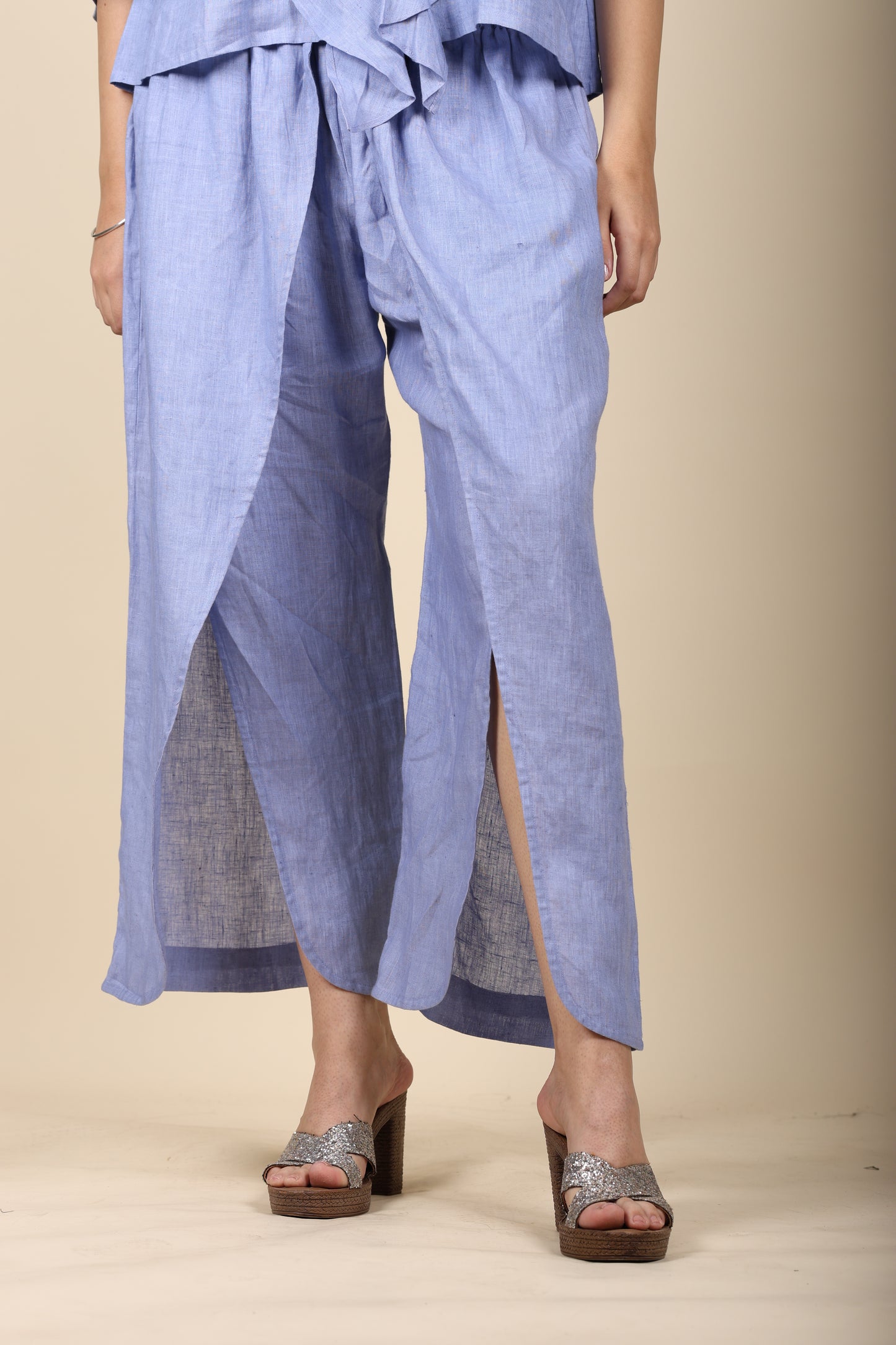 Blue Linen Frill Coord Set