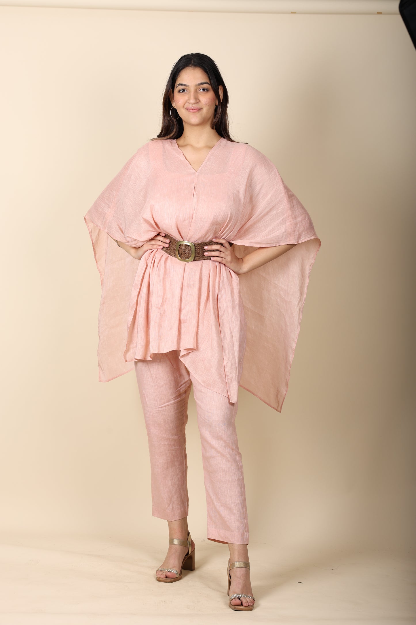 Pink Linen Coord Set – Kaftan Style Top with Pants