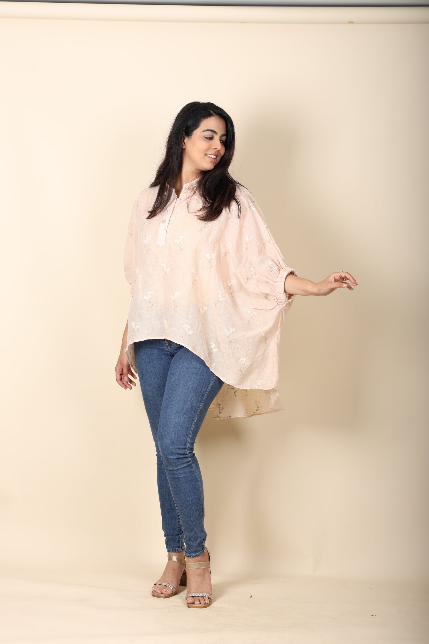 Linen Embroidered Oversized Top