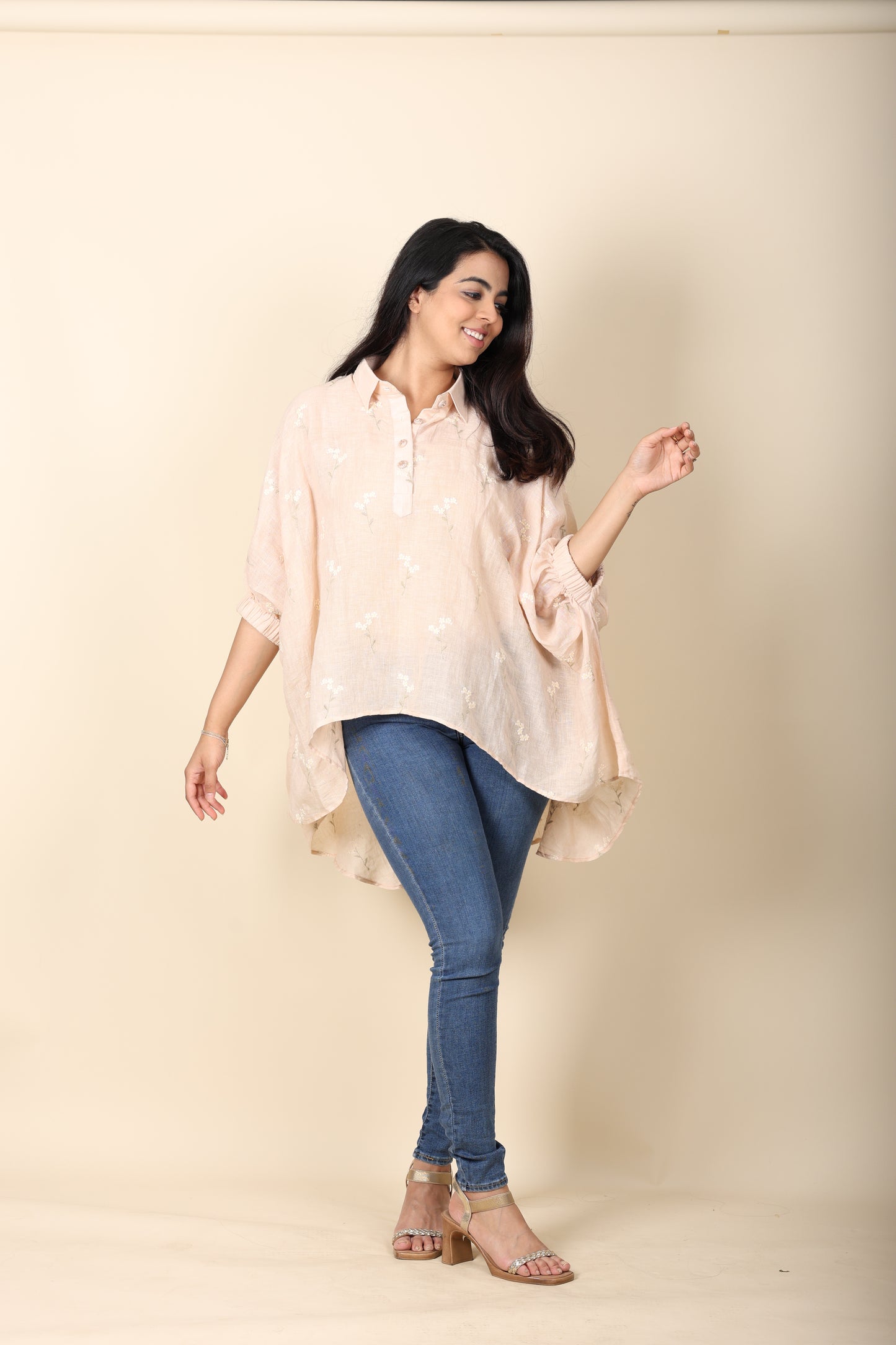Linen Embroidered Oversized Top