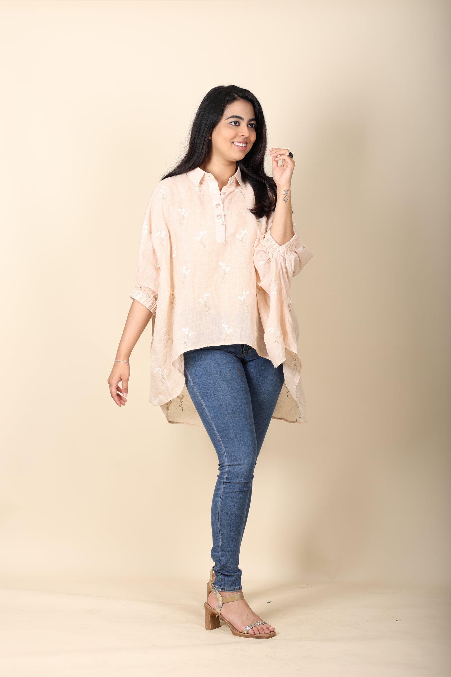 Linen Embroidered Oversized Top