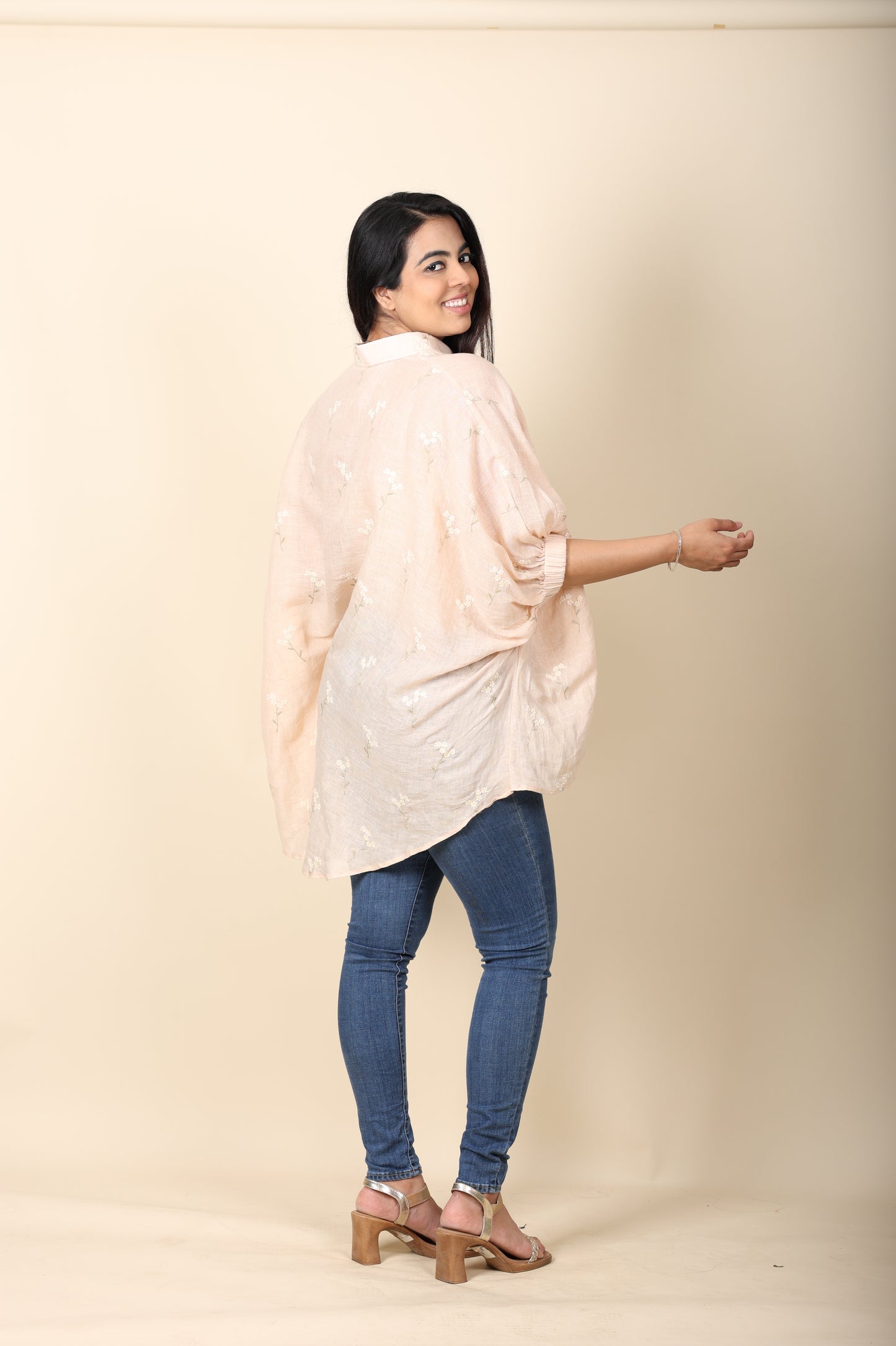 Linen Embroidered Oversized Top