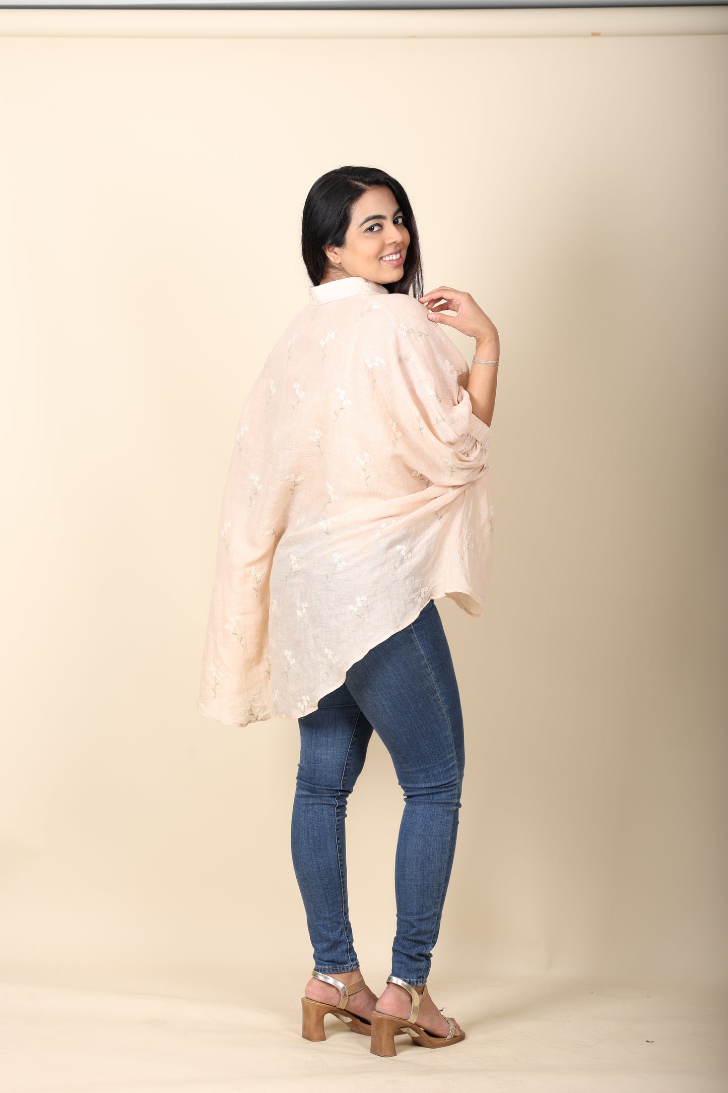 Linen Embroidered Oversized Top