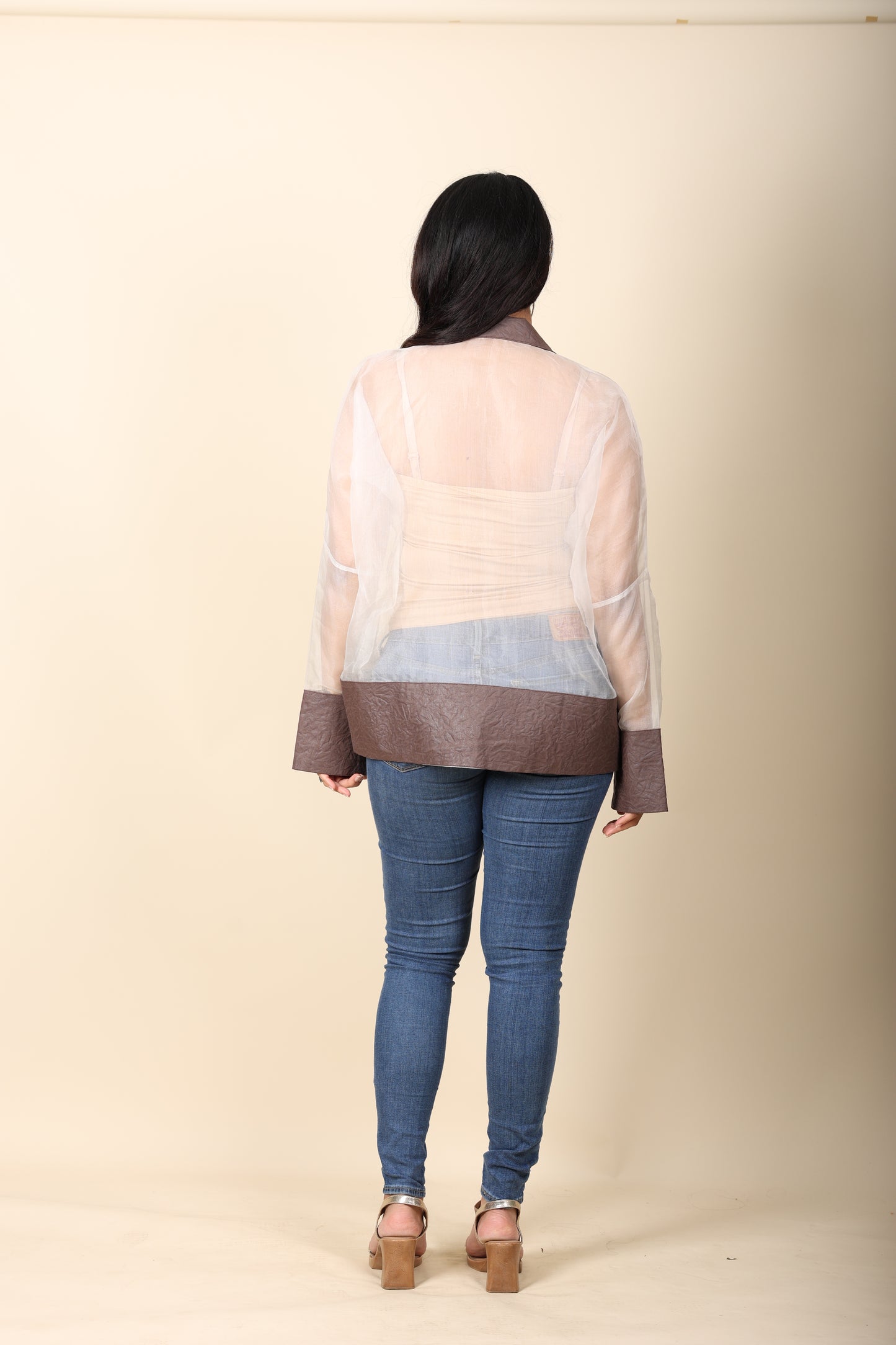 Tomato Red Leather & Organza Bomber Jacket