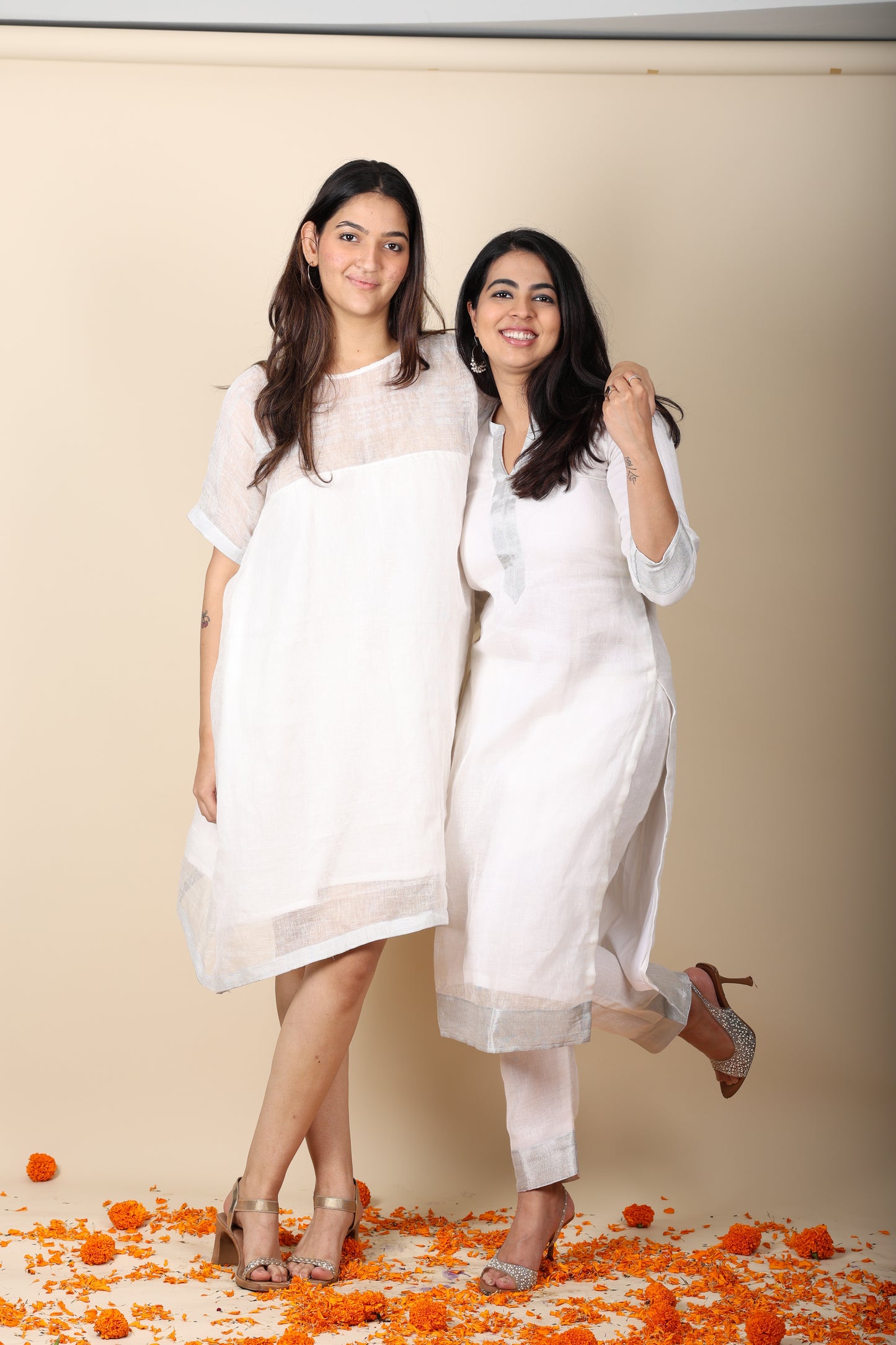 Linen Zari Coord Set White