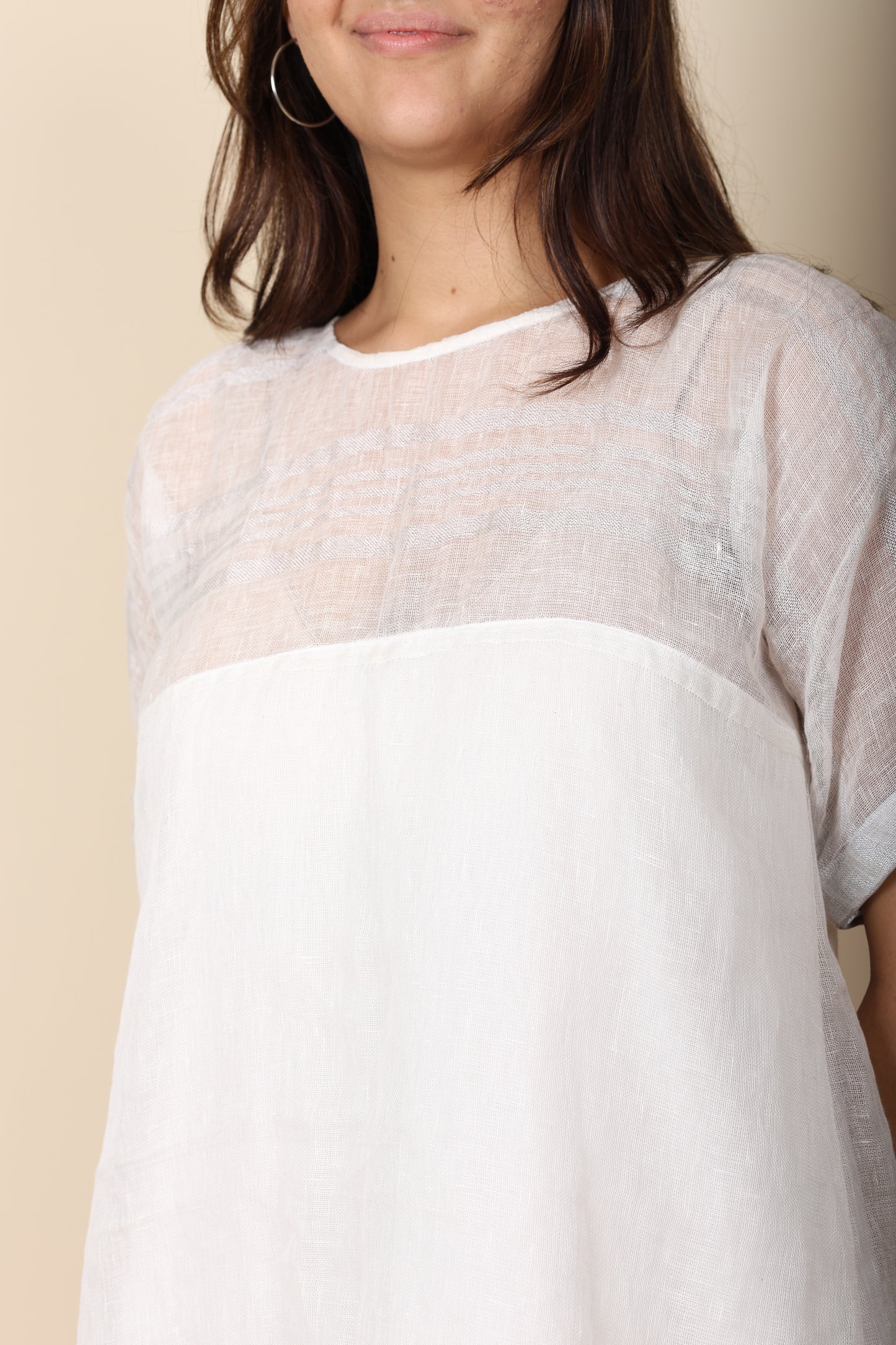 Linen Zari Dress | Elegant White Zari Border Dress for Women
