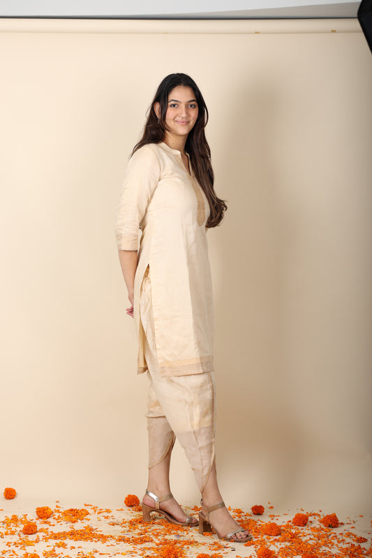 Muga Zari Stripe Coord Set | Elegant Ethnic Kurta & Bottom Set