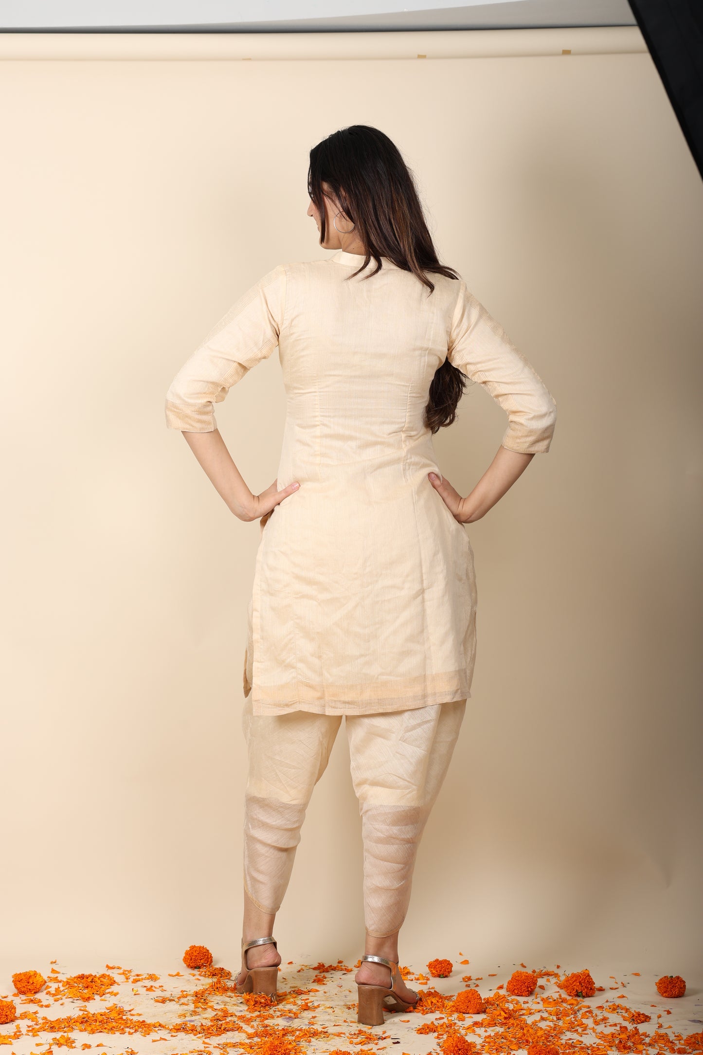 Muga Zari Stripe Coord Set | Elegant Ethnic Kurta & Bottom Set