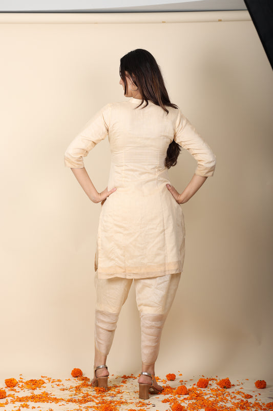 Muga Zari Stripe Coord Set | Elegant Ethnic Kurta & Bottom Set