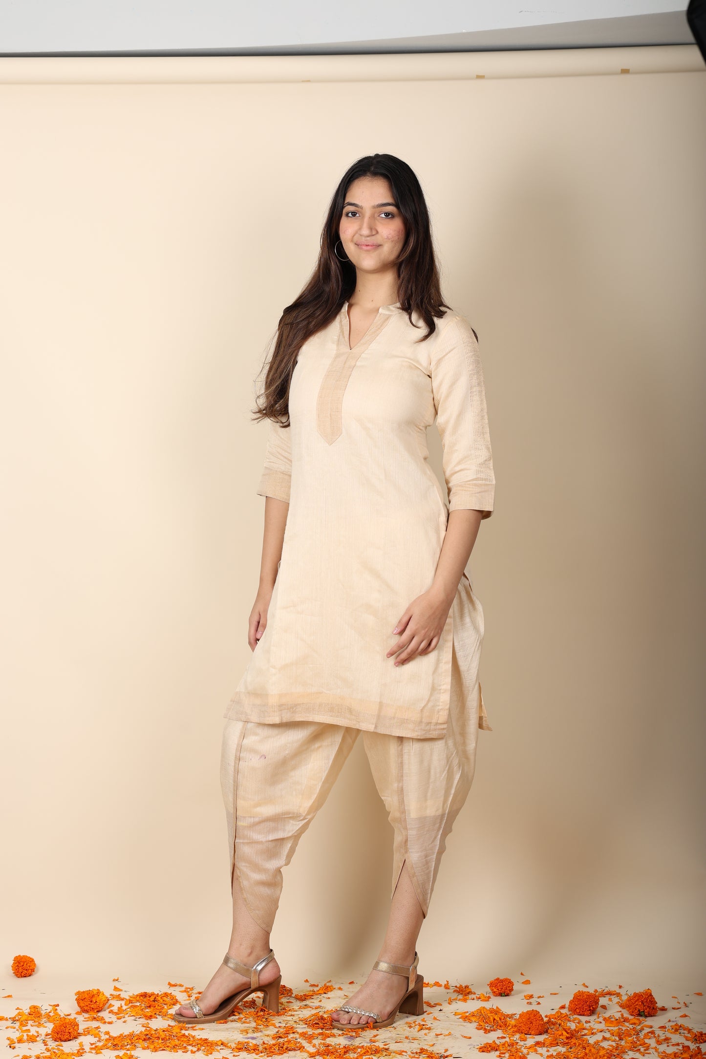 Muga Zari Stripe Coord Set | Elegant Ethnic Kurta & Bottom Set