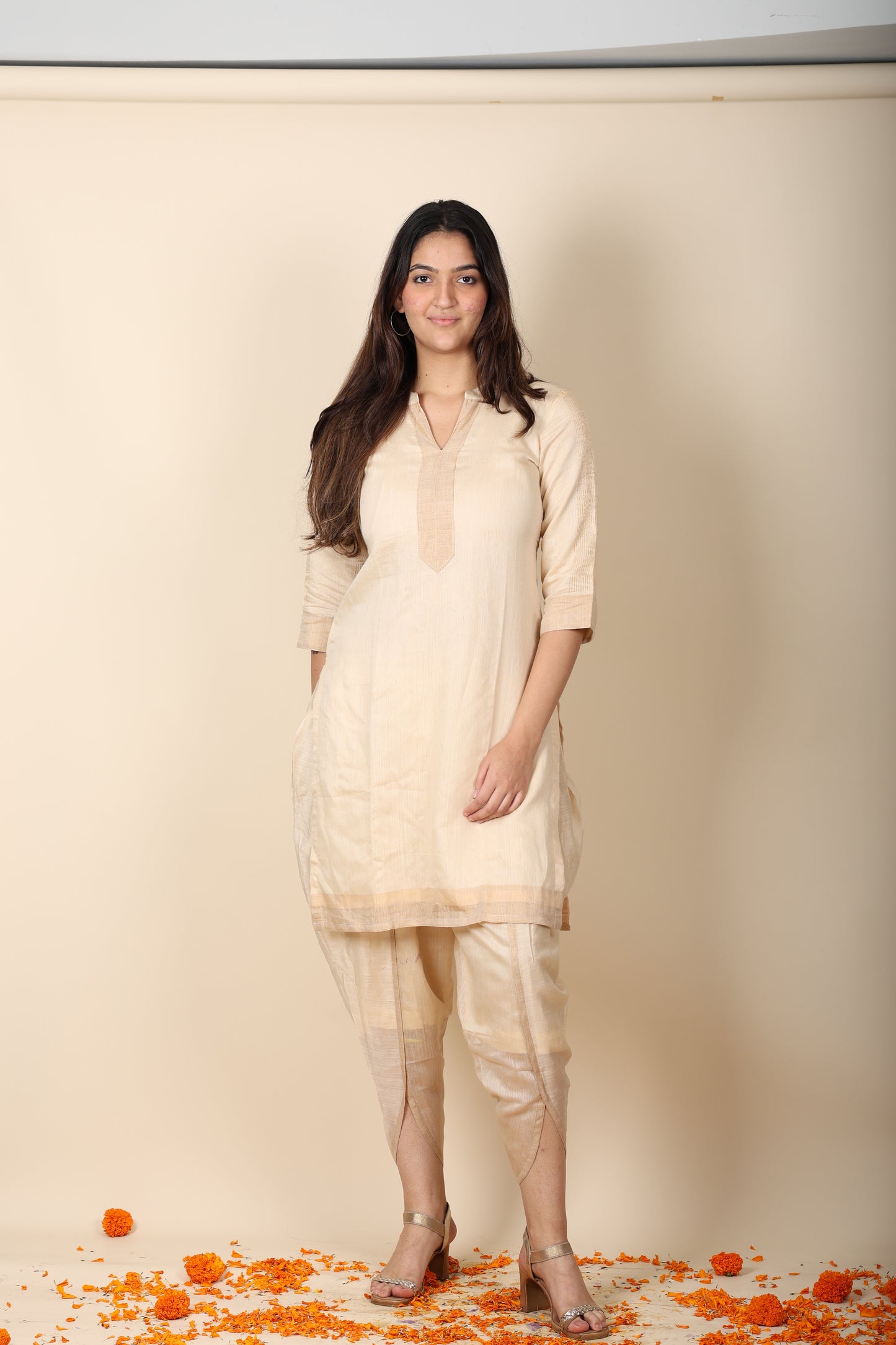 Muga Zari Stripe Coord Set | Elegant Ethnic Kurta & Bottom Set