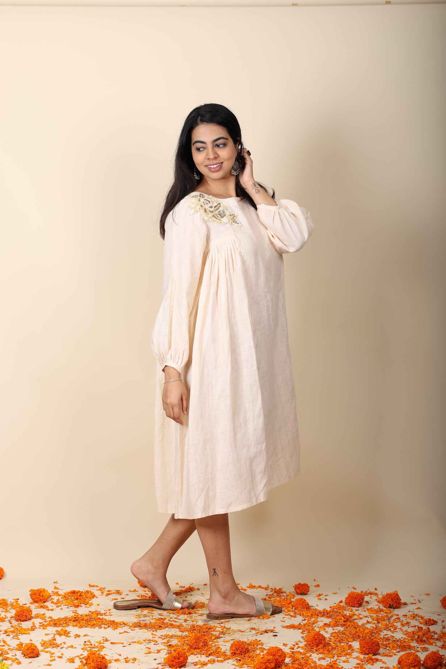 Women’s Linen Dress with Zardosi