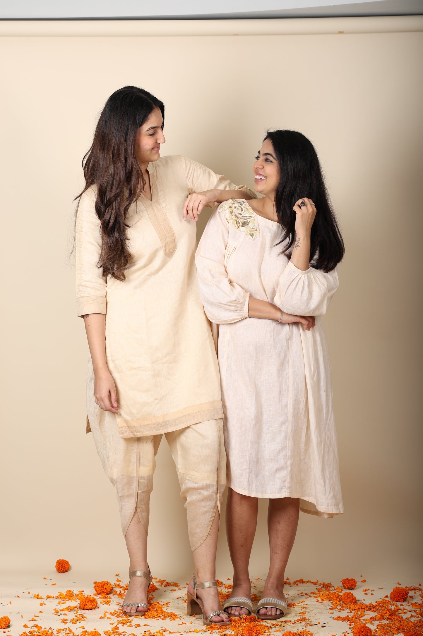 Muga Zari Stripe Coord Set | Elegant Ethnic Kurta & Bottom Set