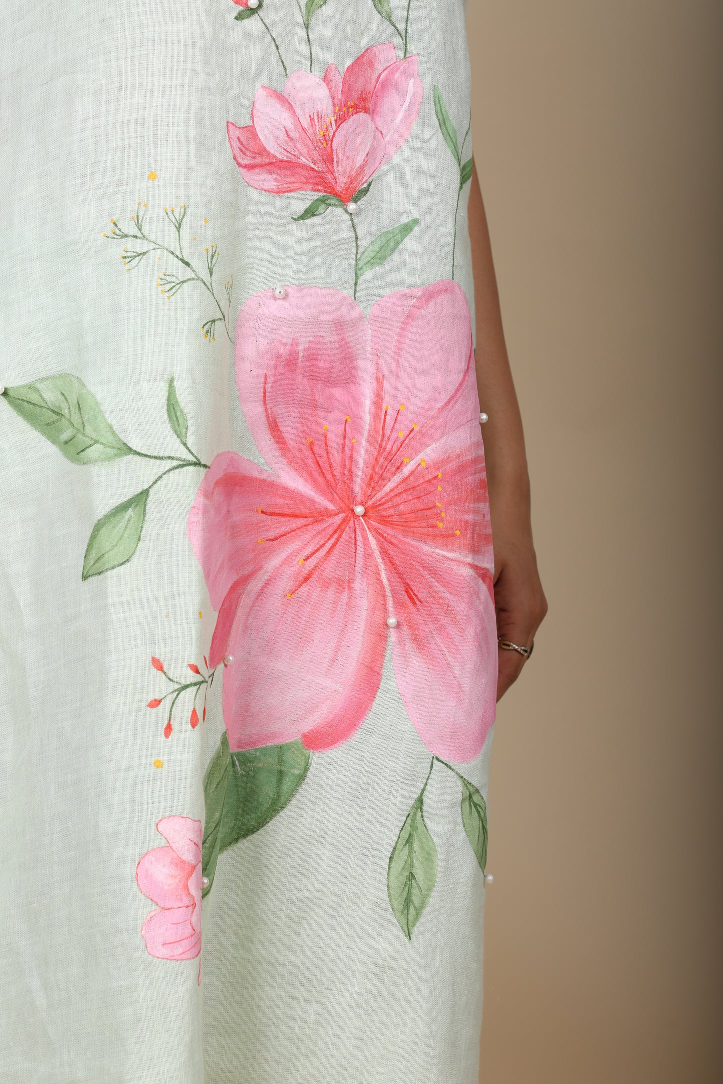 Green Hand-Painted Pearl Kurti