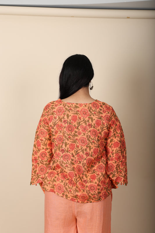 Orange Block Printed Cotton Top