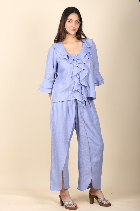 blue linen coord set
