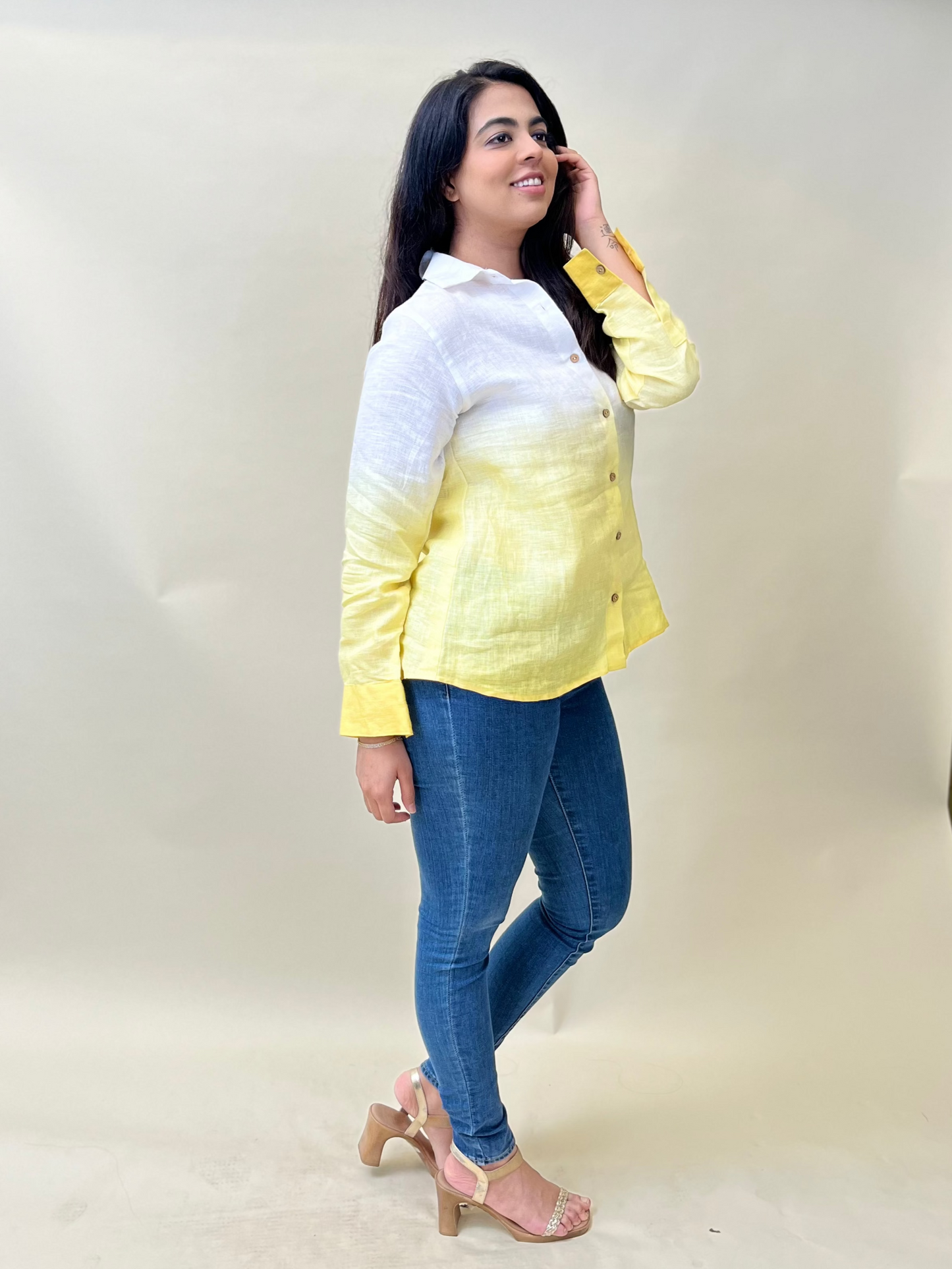 Yellow Ombre Pure Linen Shirt