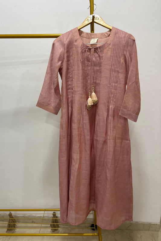 Dori tie pintucks kurti set with heavy tassels