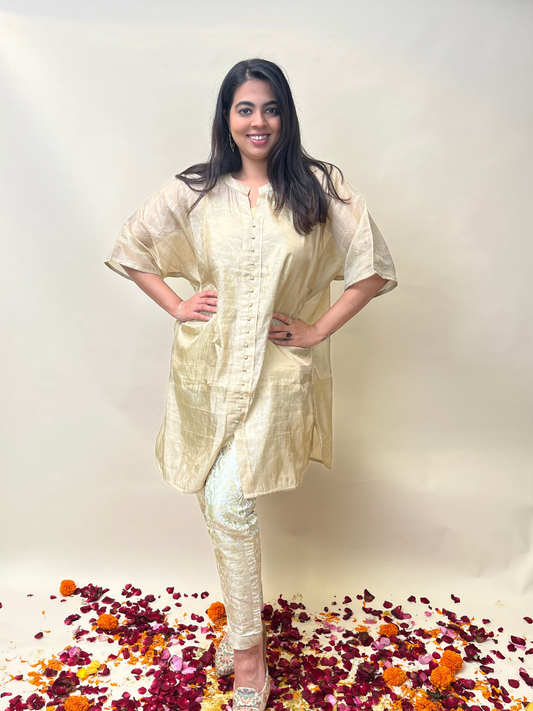 Tissue Long Top with Brocade Pants