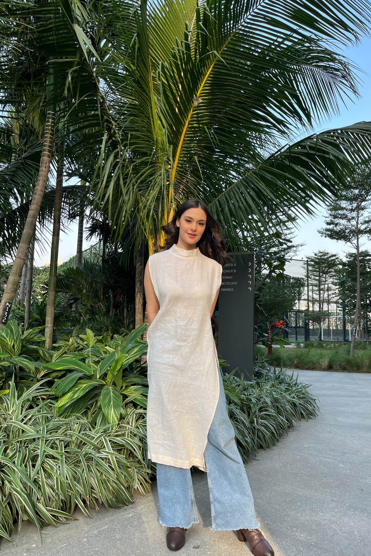 Cream Linen Long Top