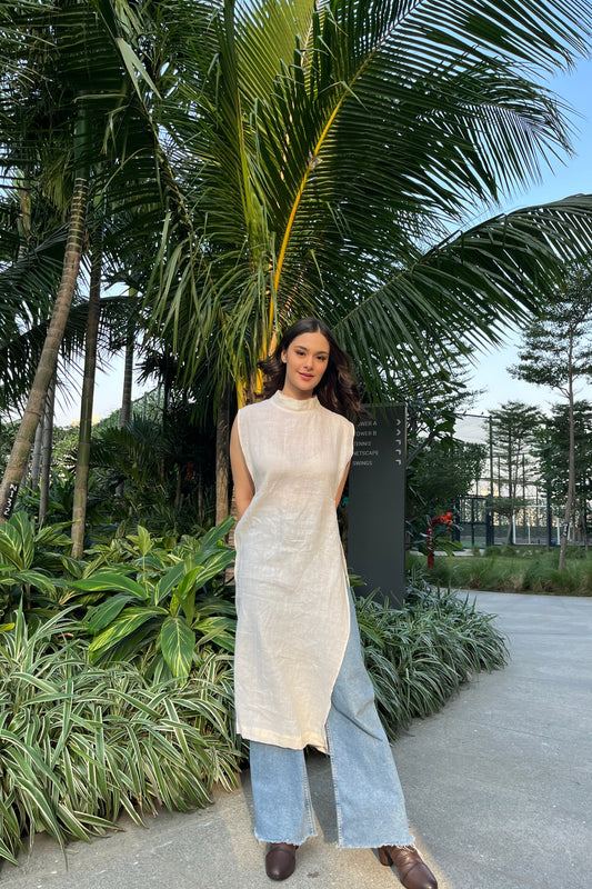 Cream Linen Long Top