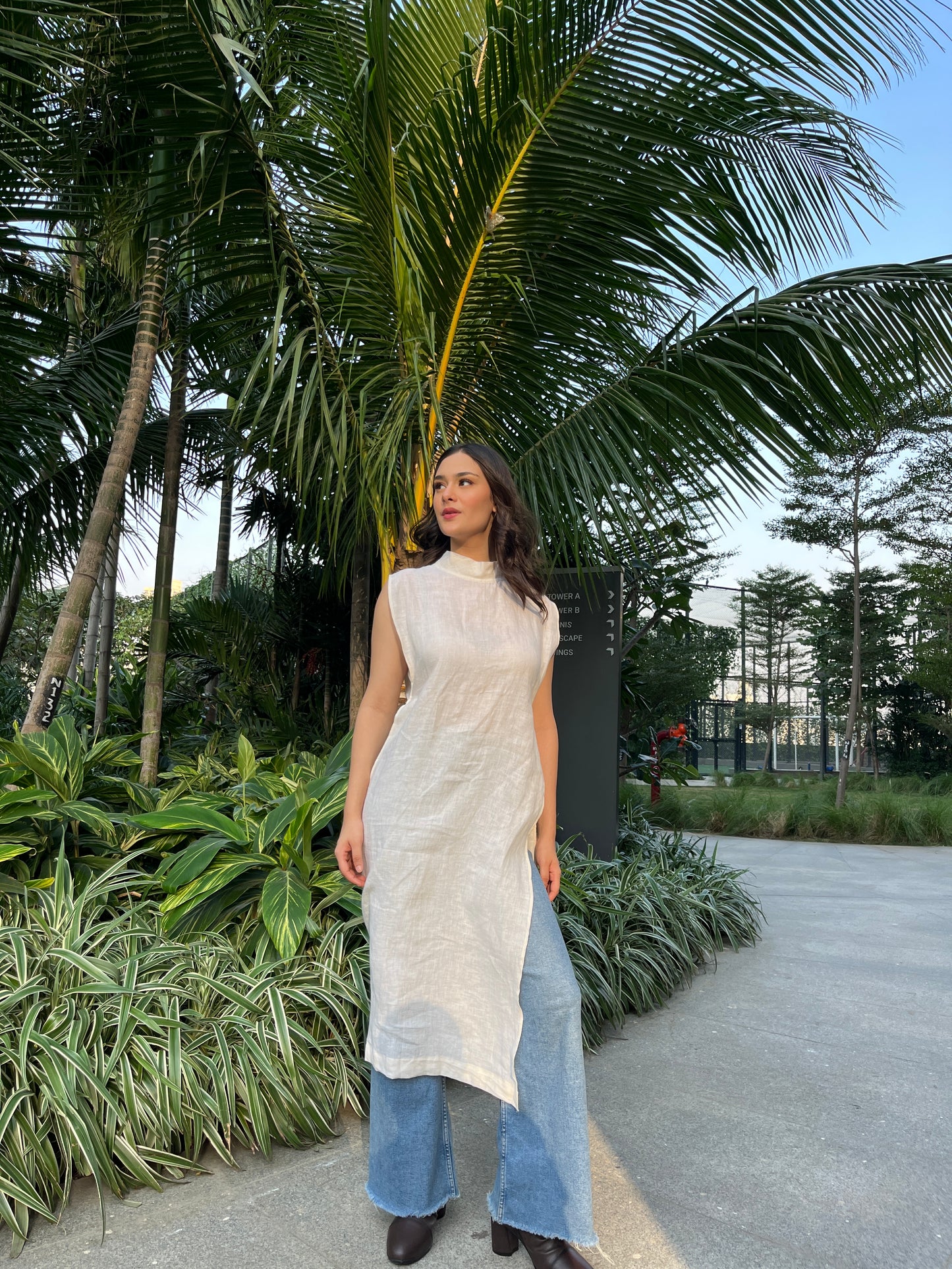 Cream Linen Long Top