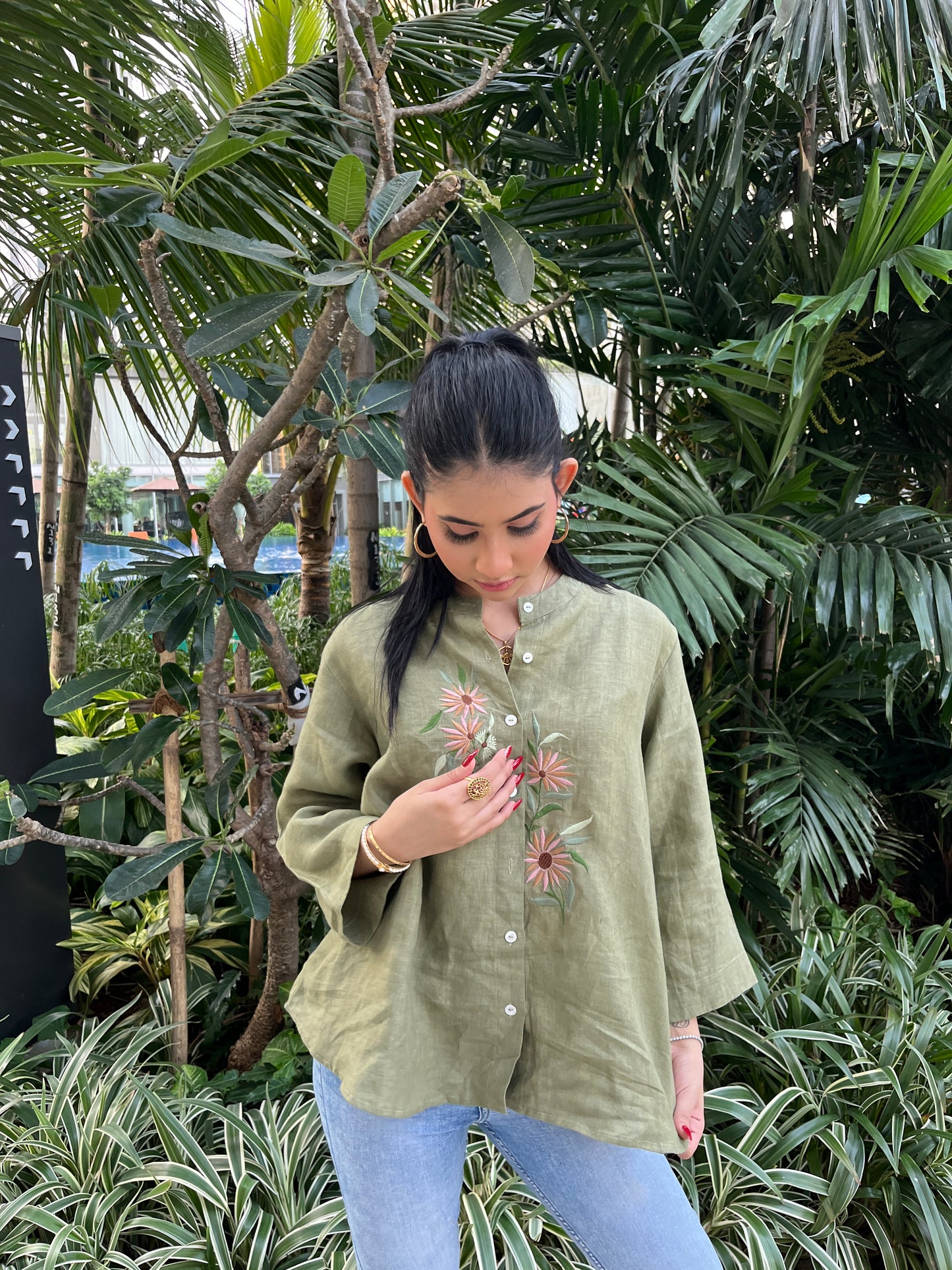Hemp & Cotton top with embroidery
