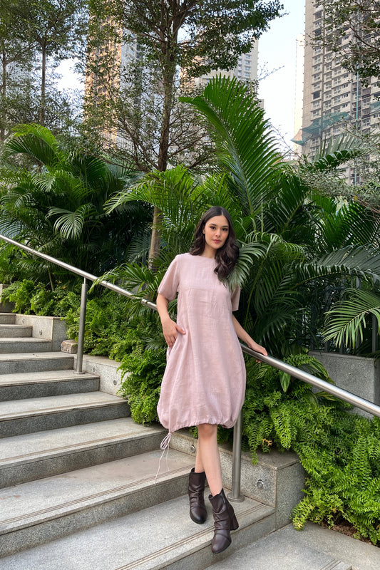 Wine Tie up Linen Dress