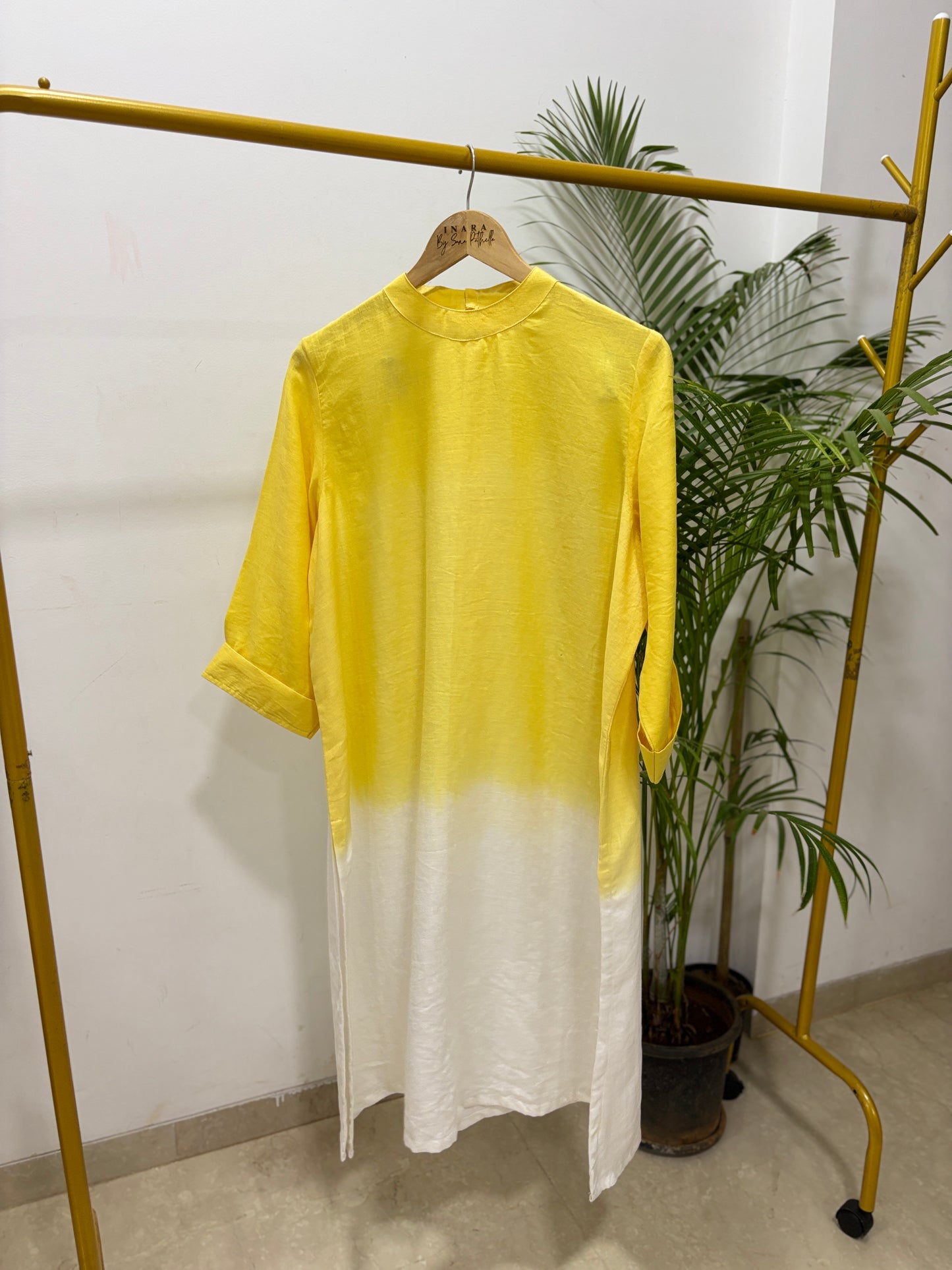 Yellow Ombre Organic Linen Kurti with Natural Dyes