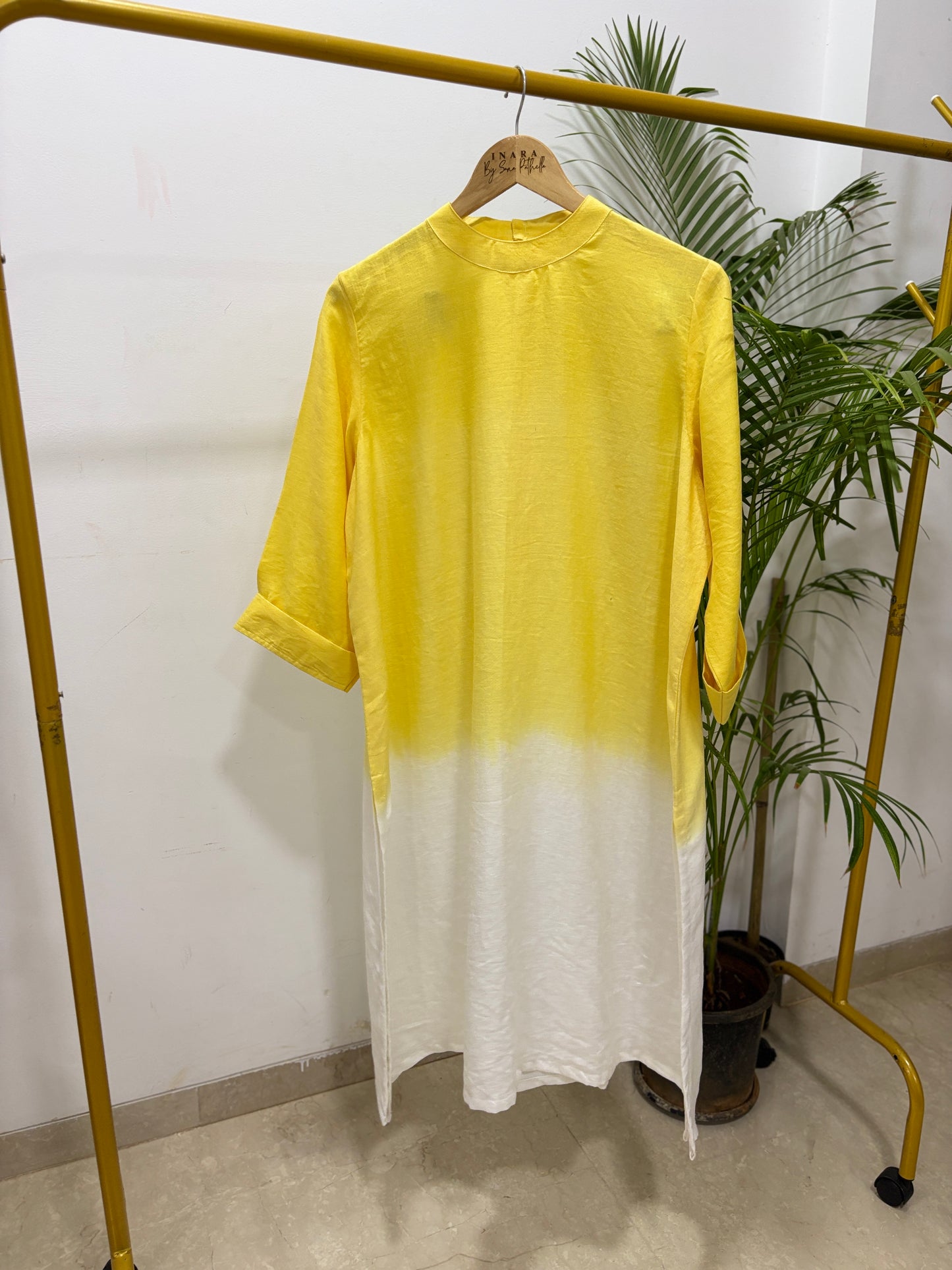 Yellow Ombre Organic Linen Kurti with Natural Dyes