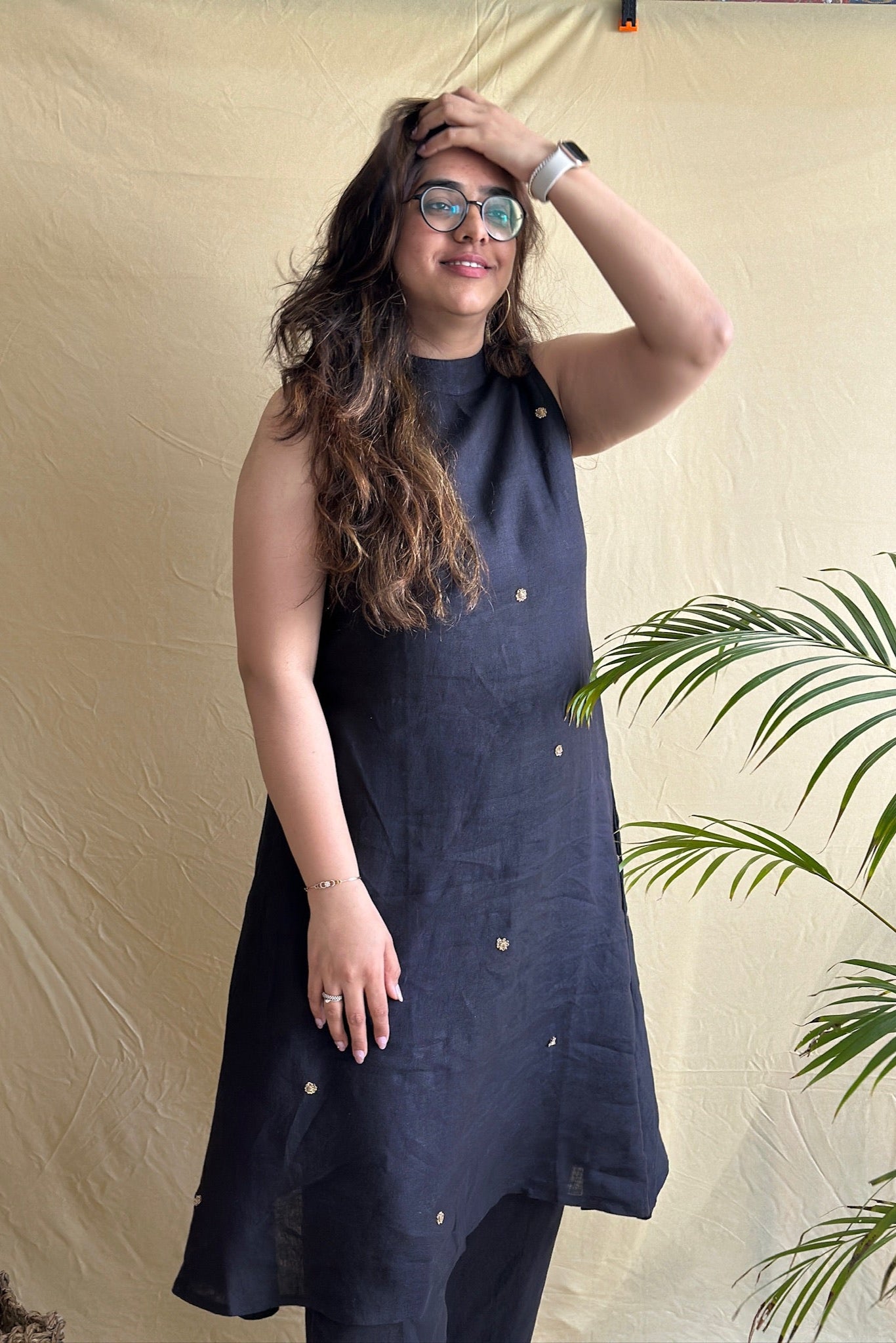 Black Linen Kurti Set with zardosi work
