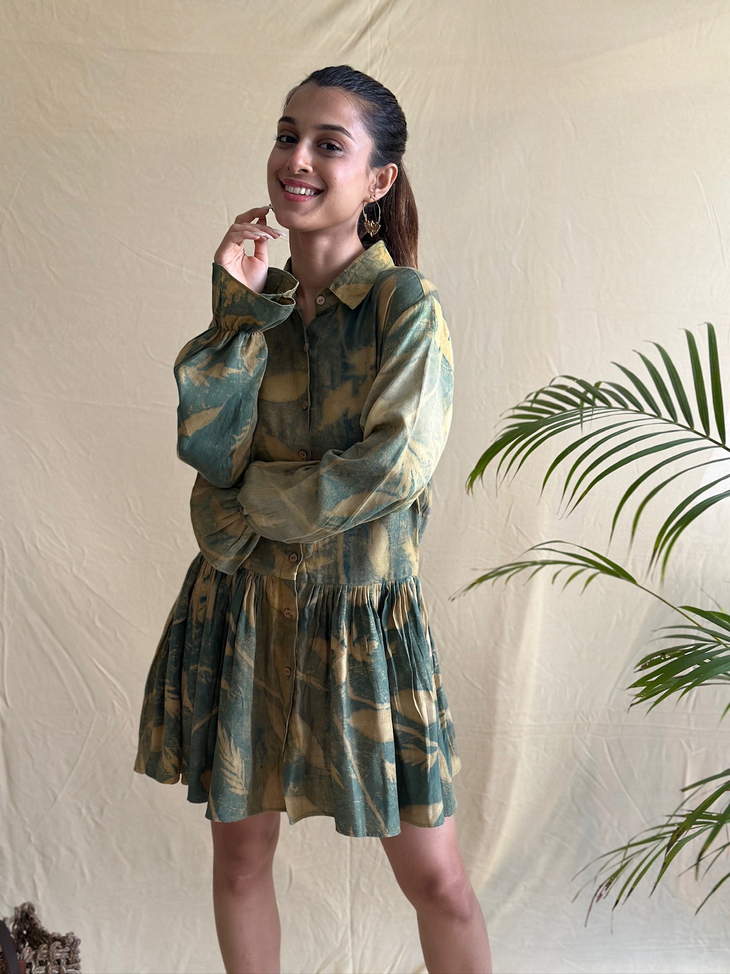 Eco Print Green Dress