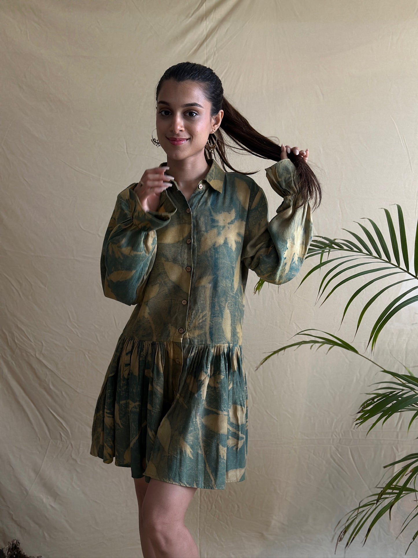 Eco Print Green Dress