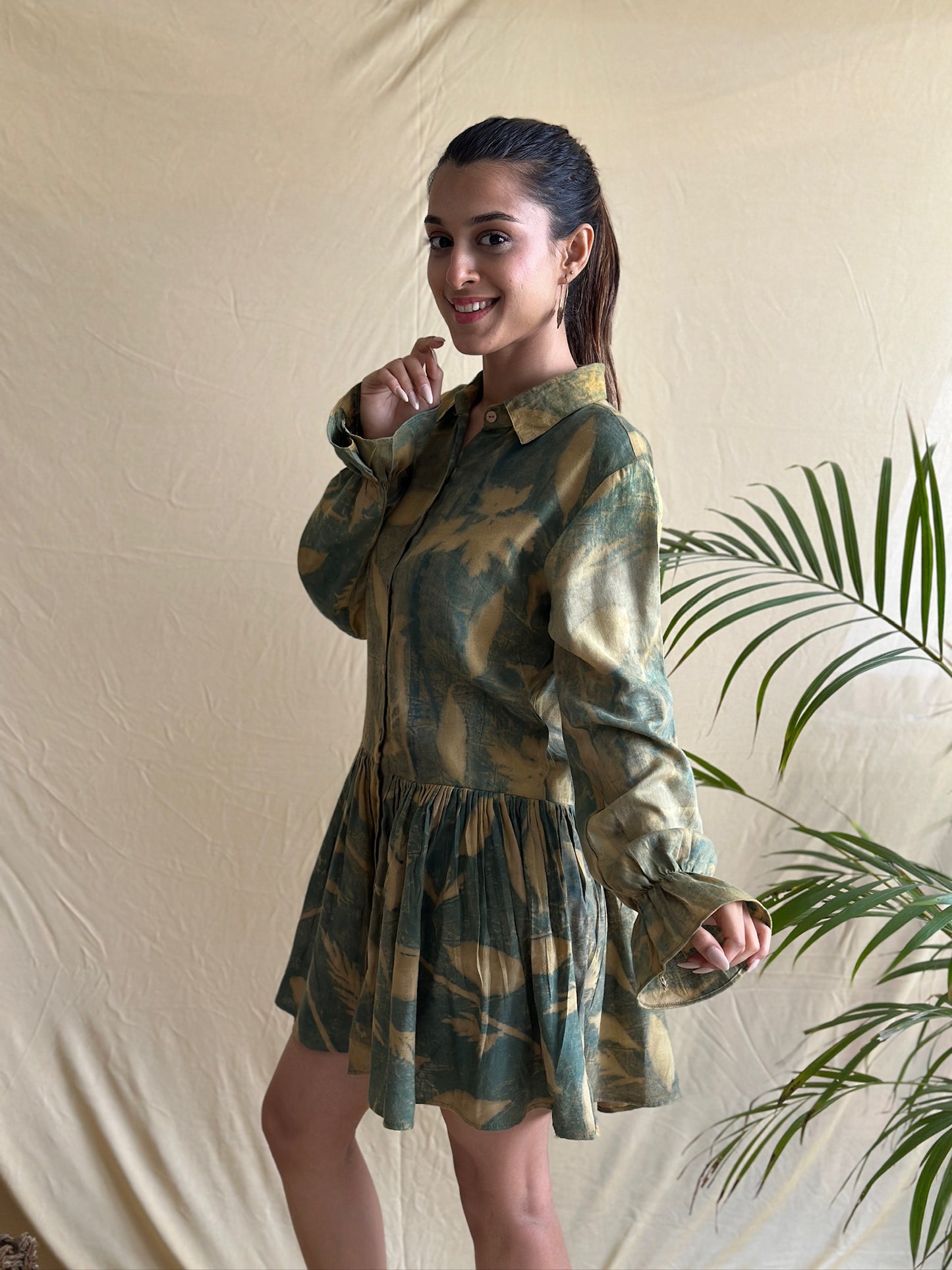 Eco Print Green Dress