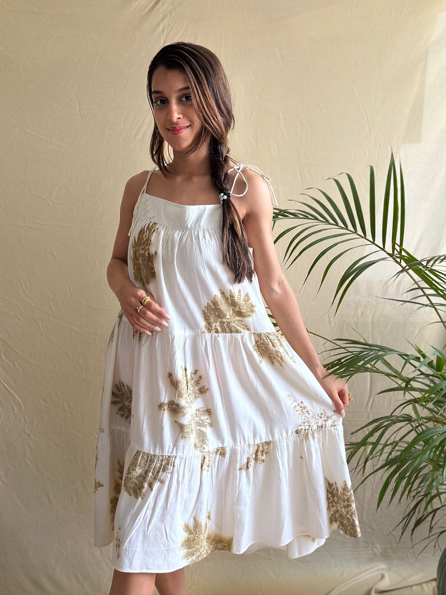 Eco Print Cream Layer Dress