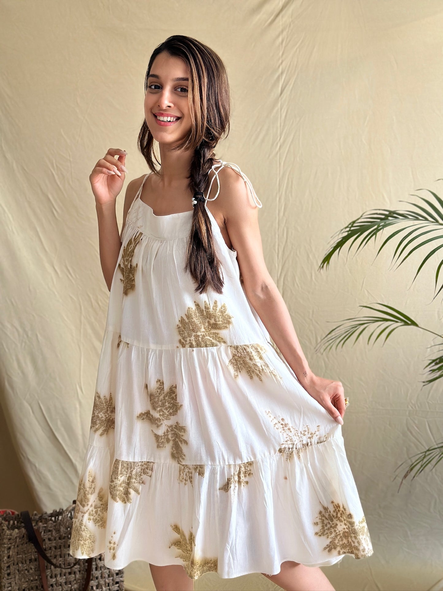Eco Print Cream Layer Dress