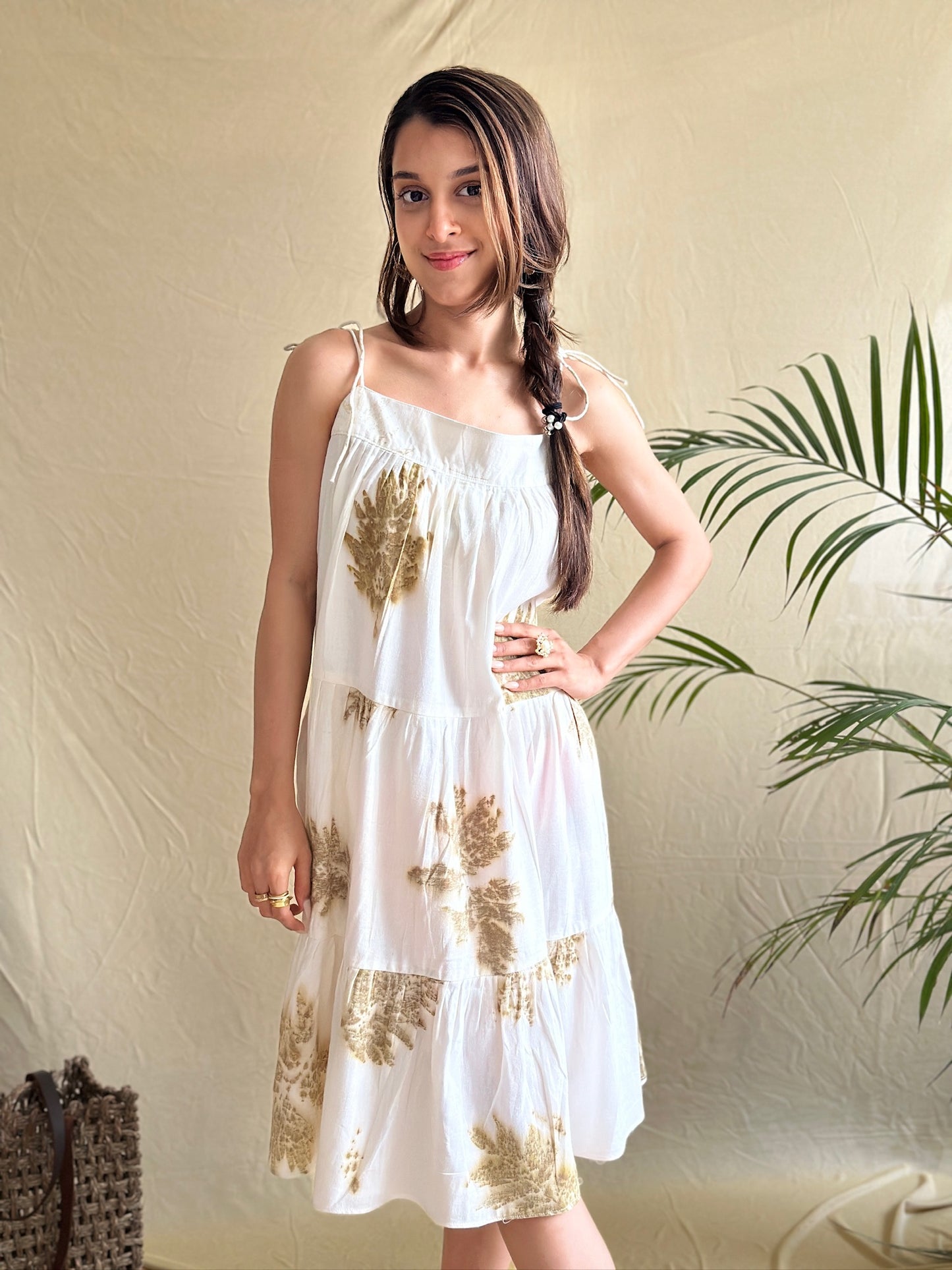 Eco Print Cream Layer Dress