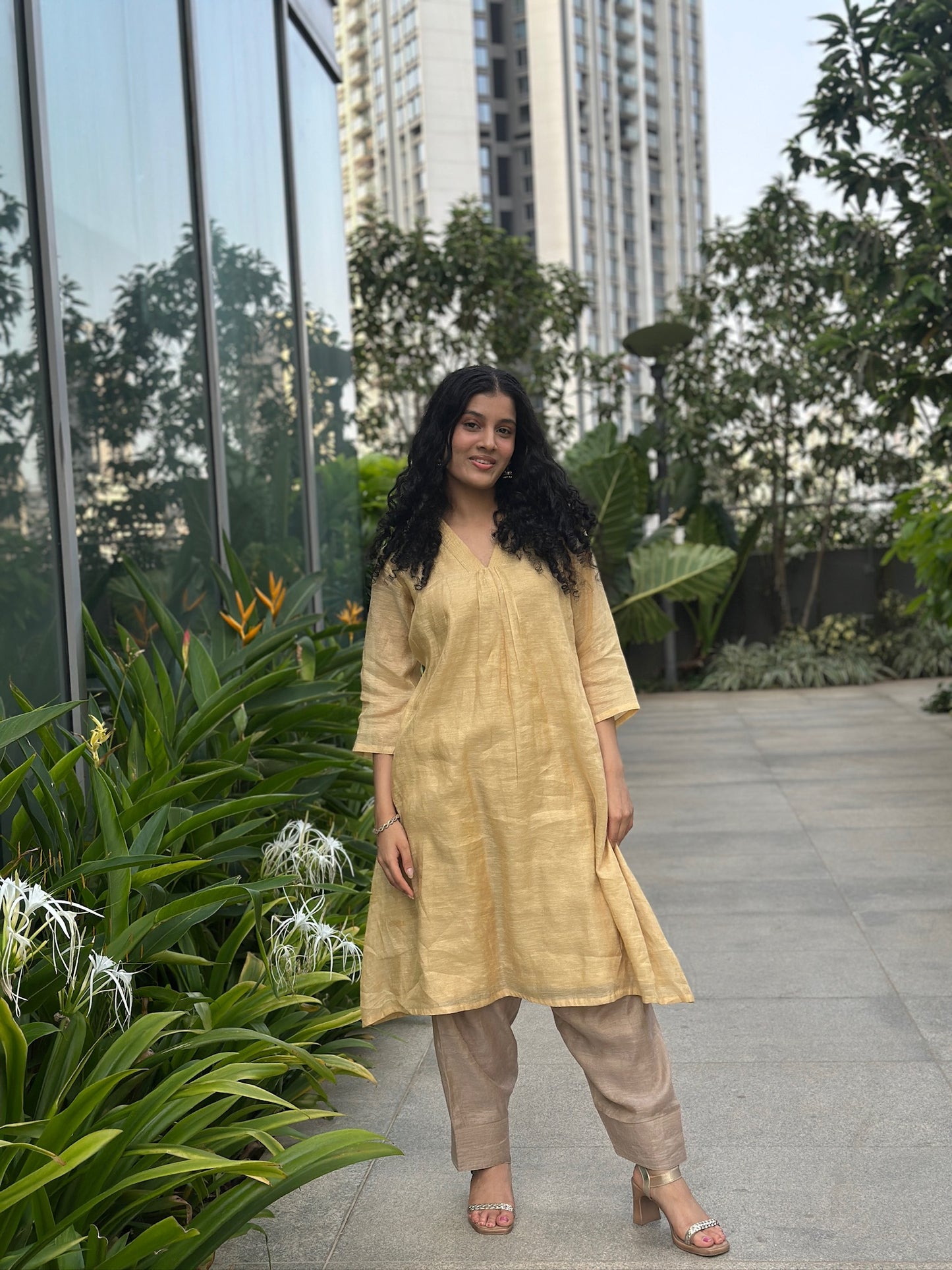 Yellow Kurti and Pant Co-ord Set