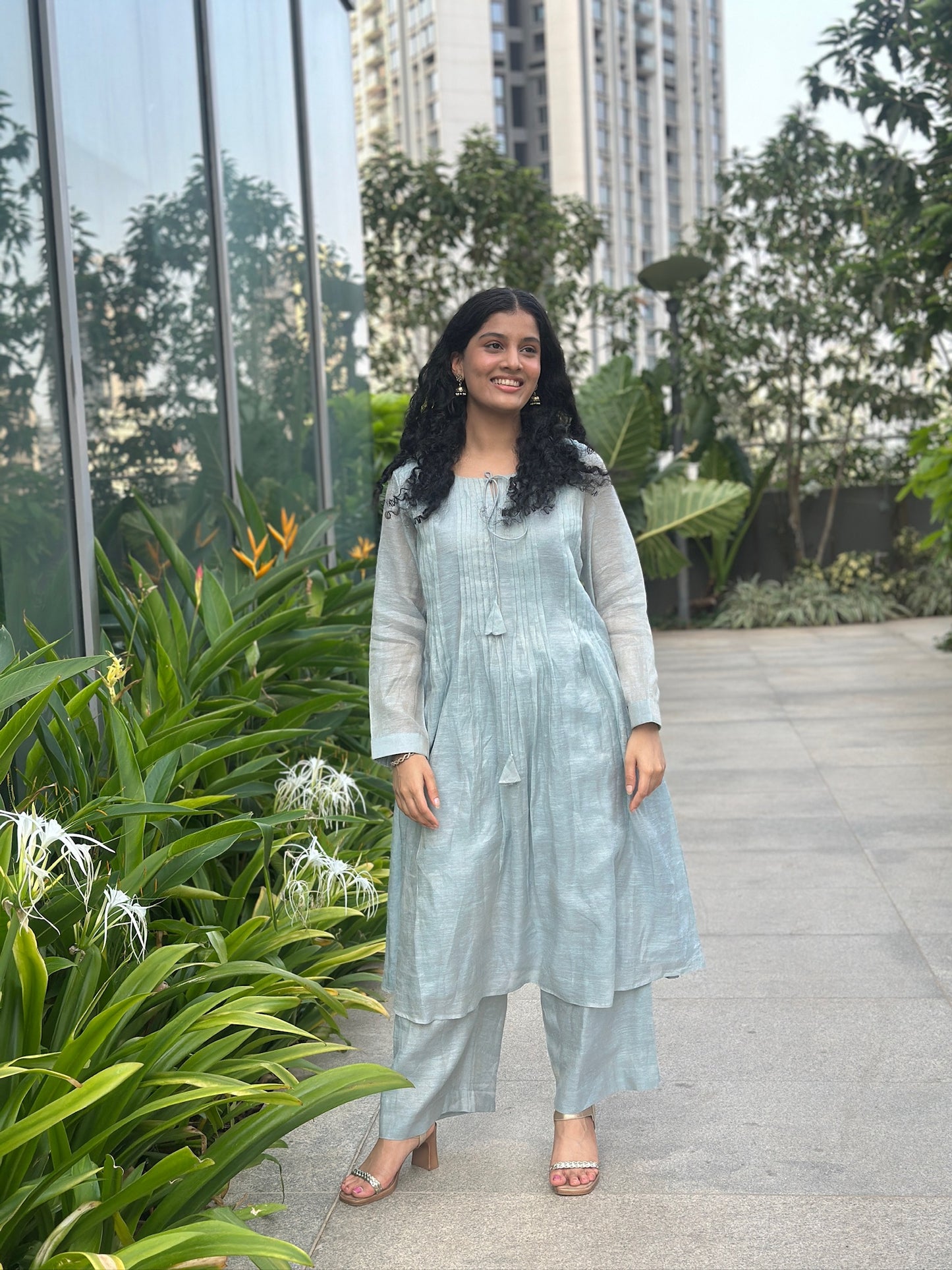 Blue dori tie kurti set