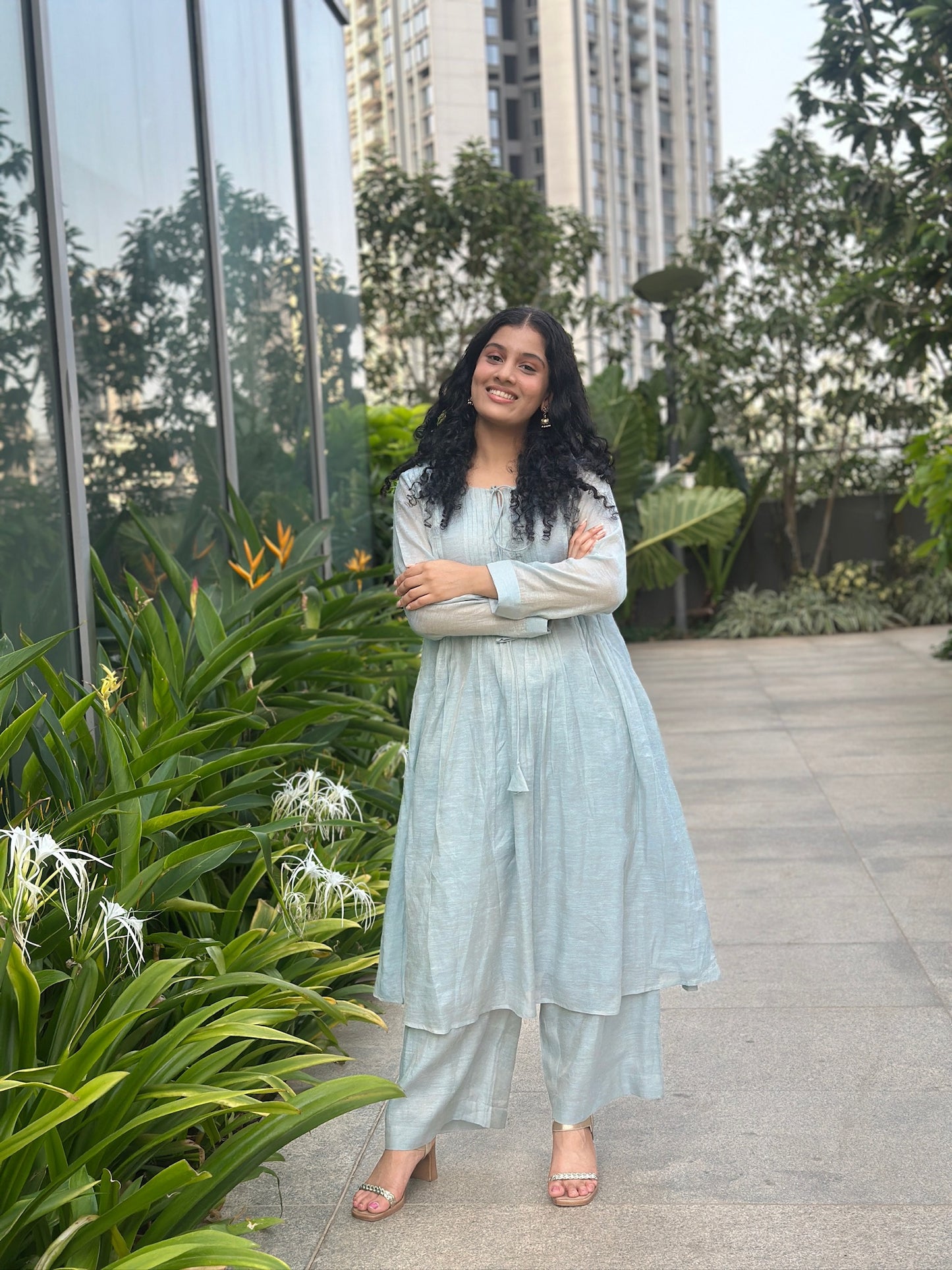 Blue dori tie kurti set