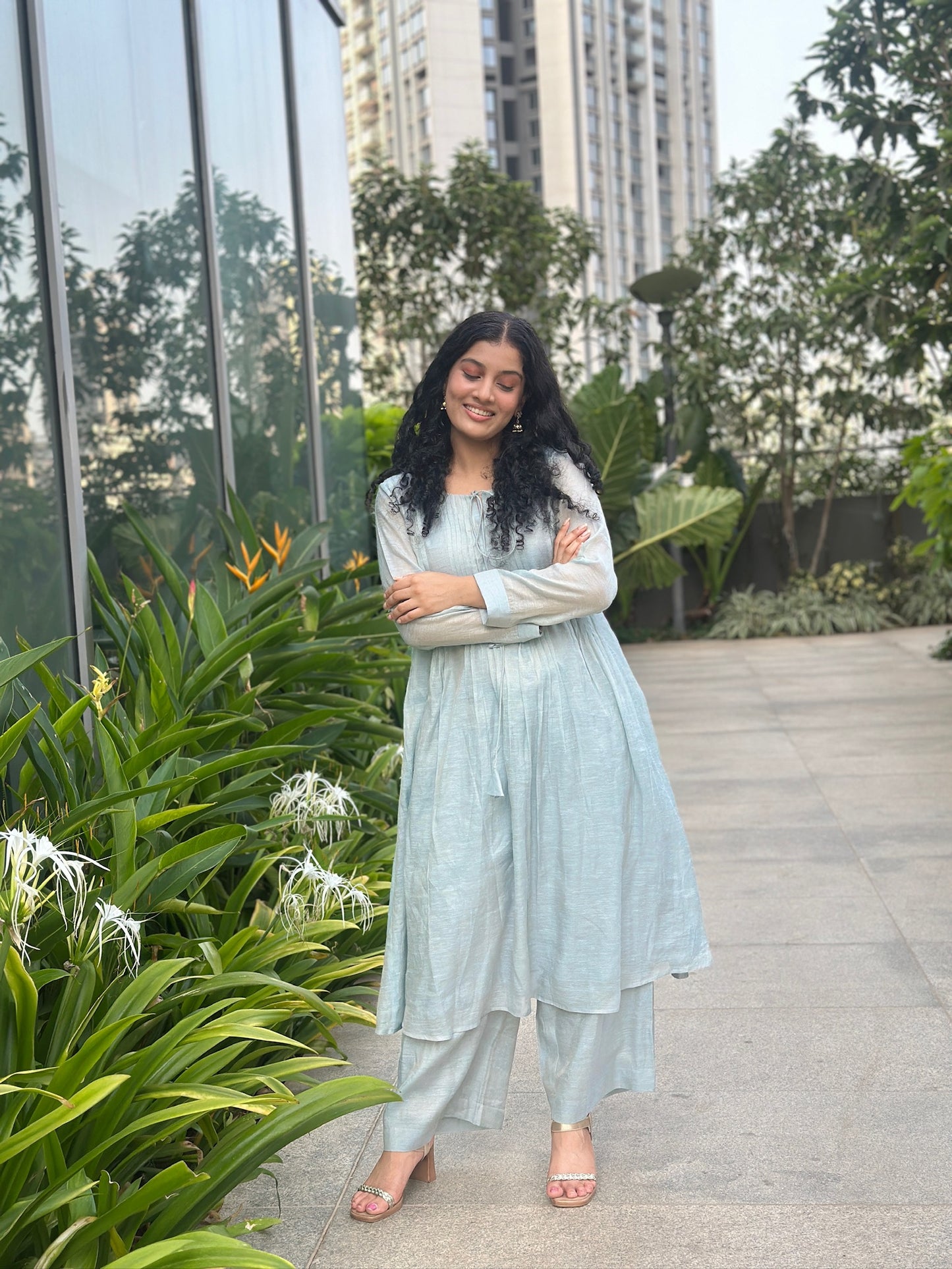 Blue dori tie kurti set