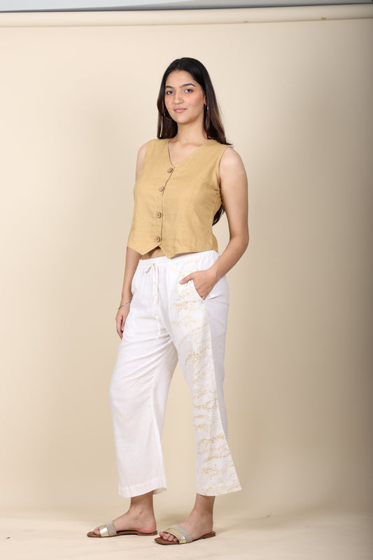 Khaki Vest with Eco Print Cotton Pants