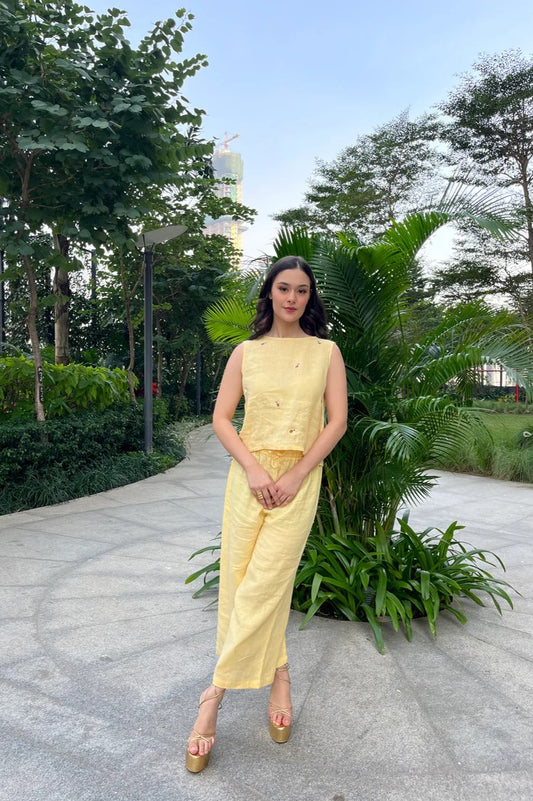 Linen Bee Co-ord Set – Sunny Yellow 100% Linen Summer Outfit